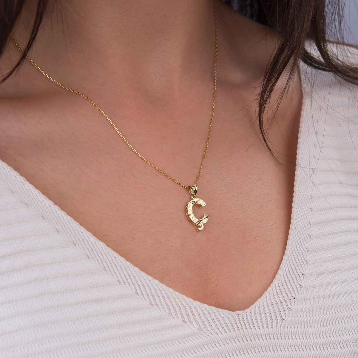 14 Ayar Altın Ç Harfi Kolye Ucu