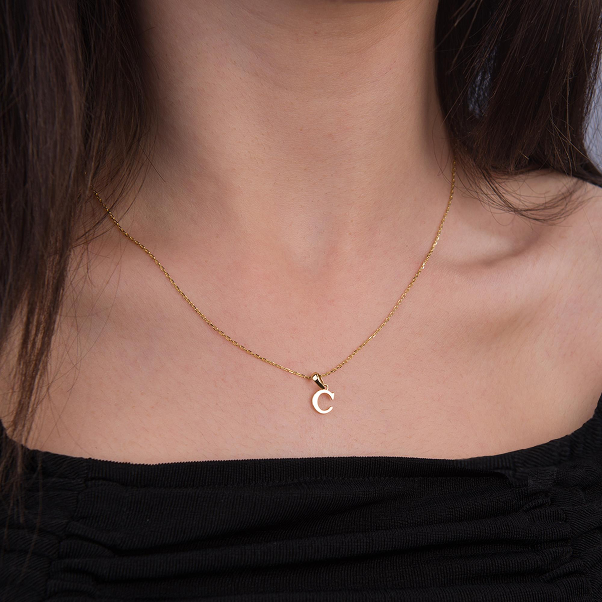 14 Ayar Altın C Harfi Kolye Ucu