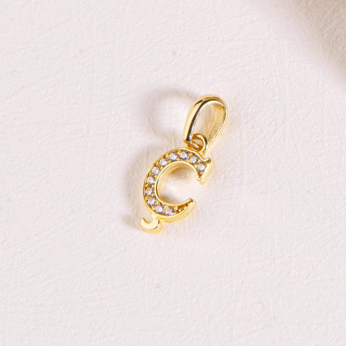 14 Ayar Altın Ç Harfi Taşlı Kolye Ucu