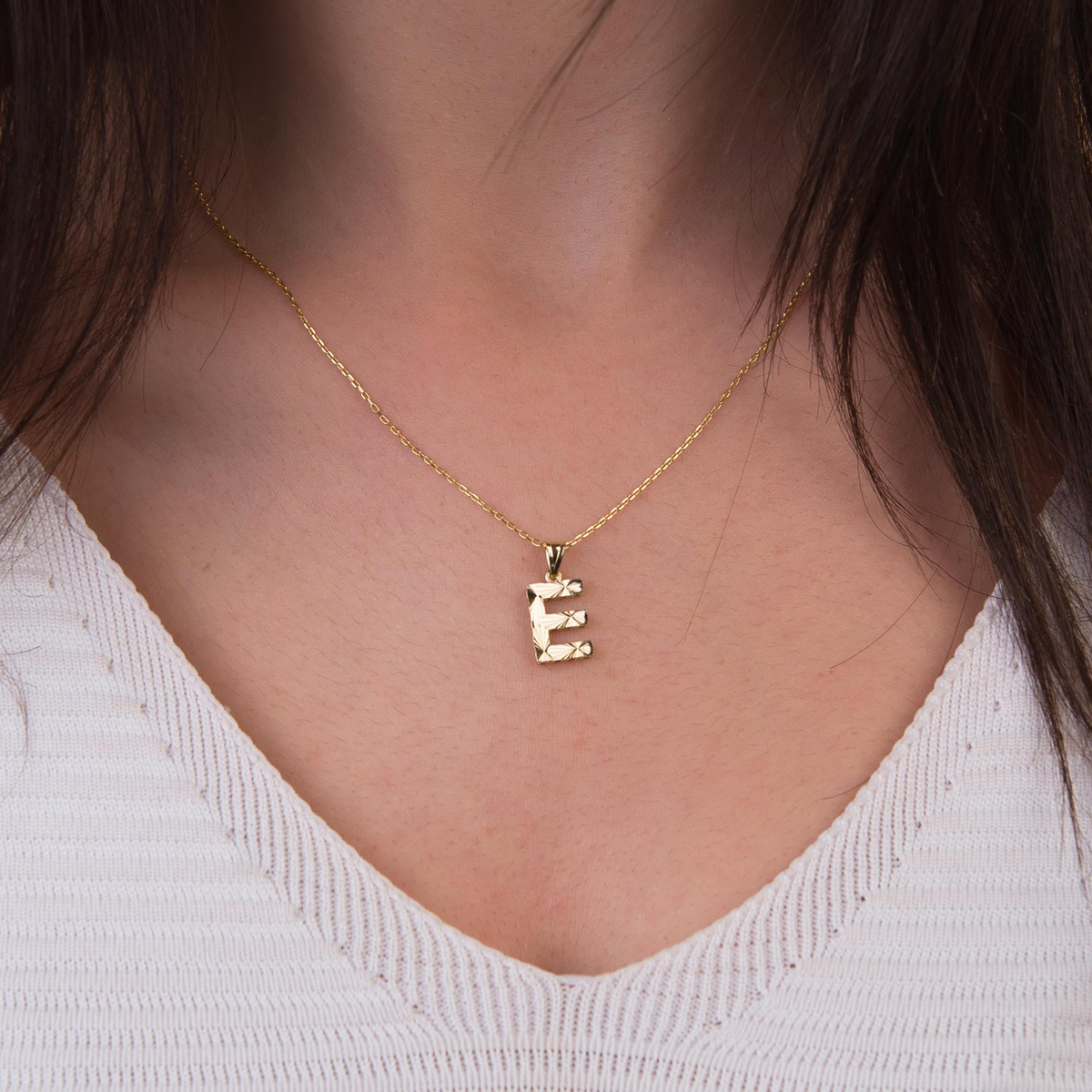 14 Ayar Altın E Harfi Kolye Ucu