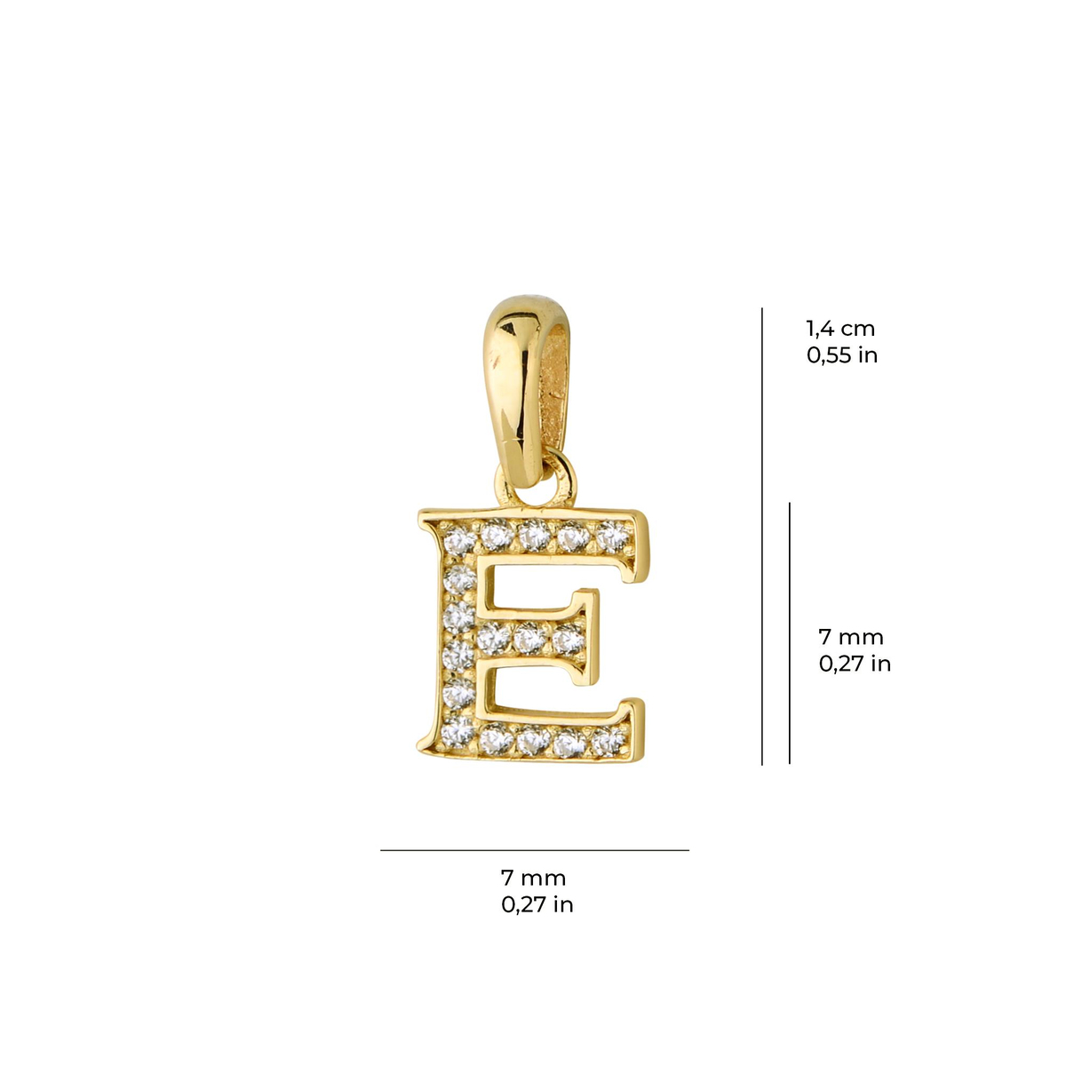 14 Ayar Altın E Harfi Taşlı Kolye Ucu