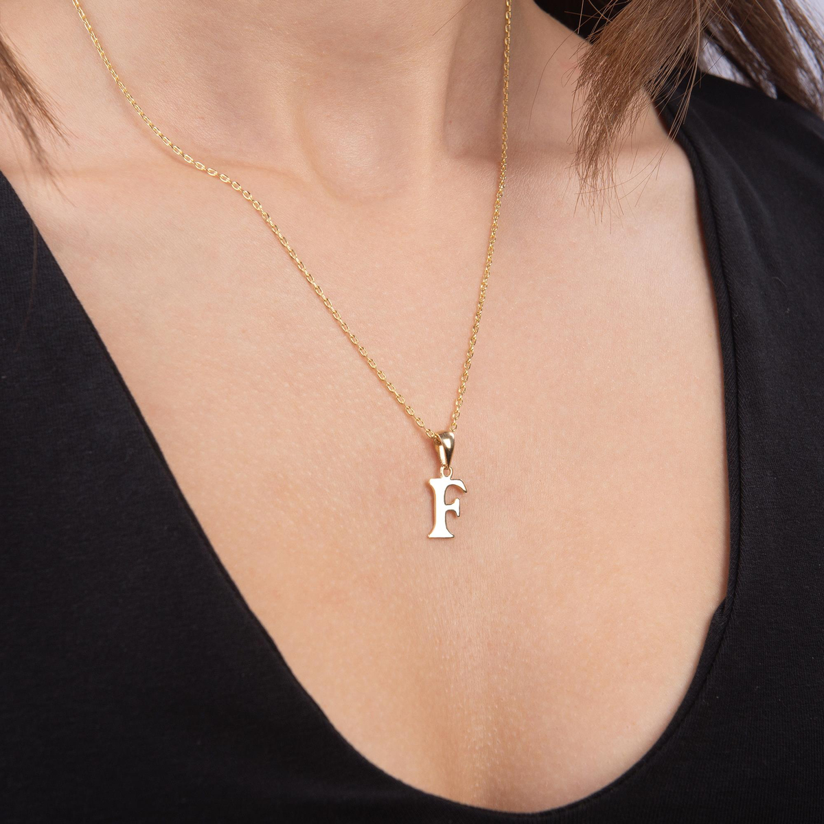 14 Ayar Altın F Harfi Kolye Ucu