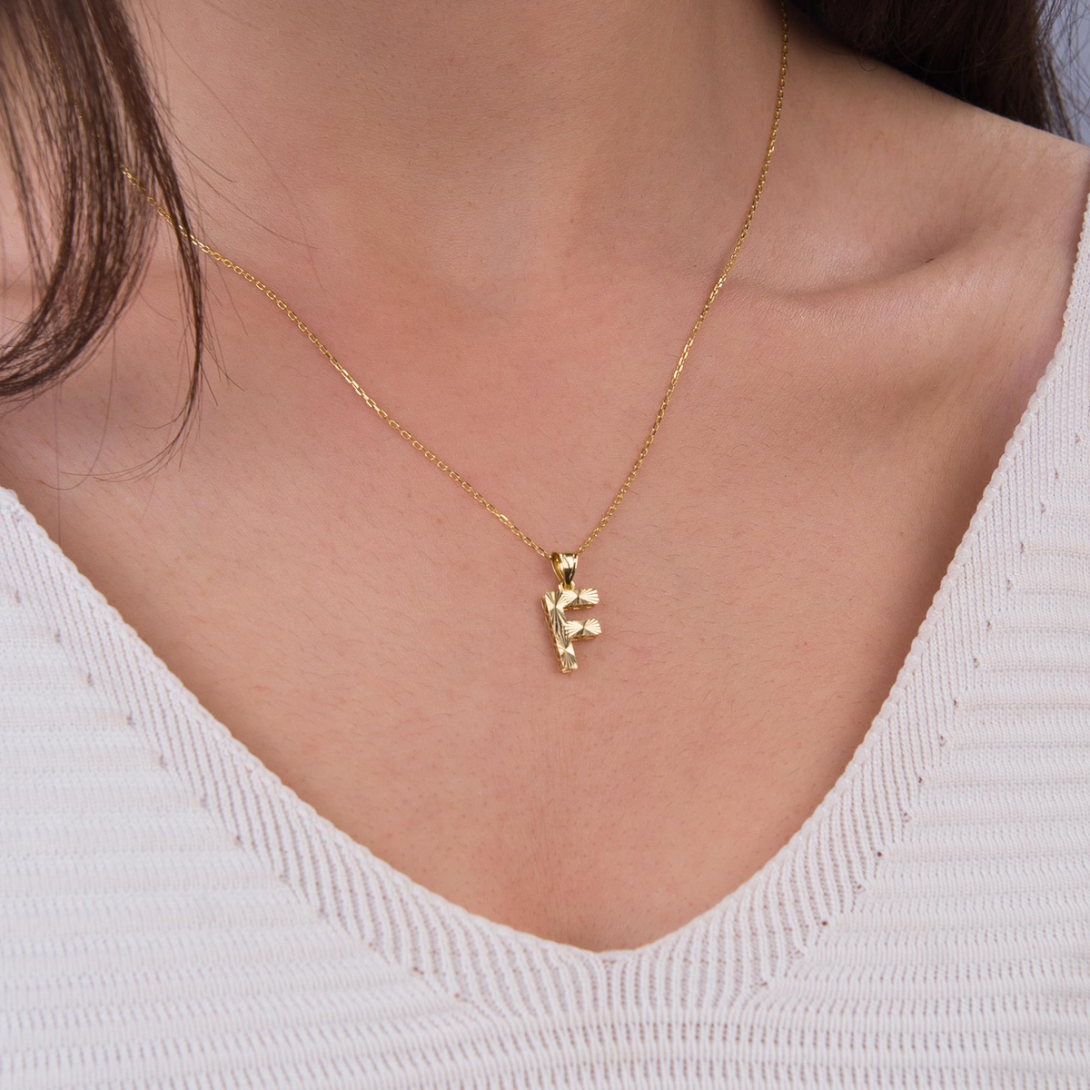 14 Ayar Altın F Harfi Kolye Ucu