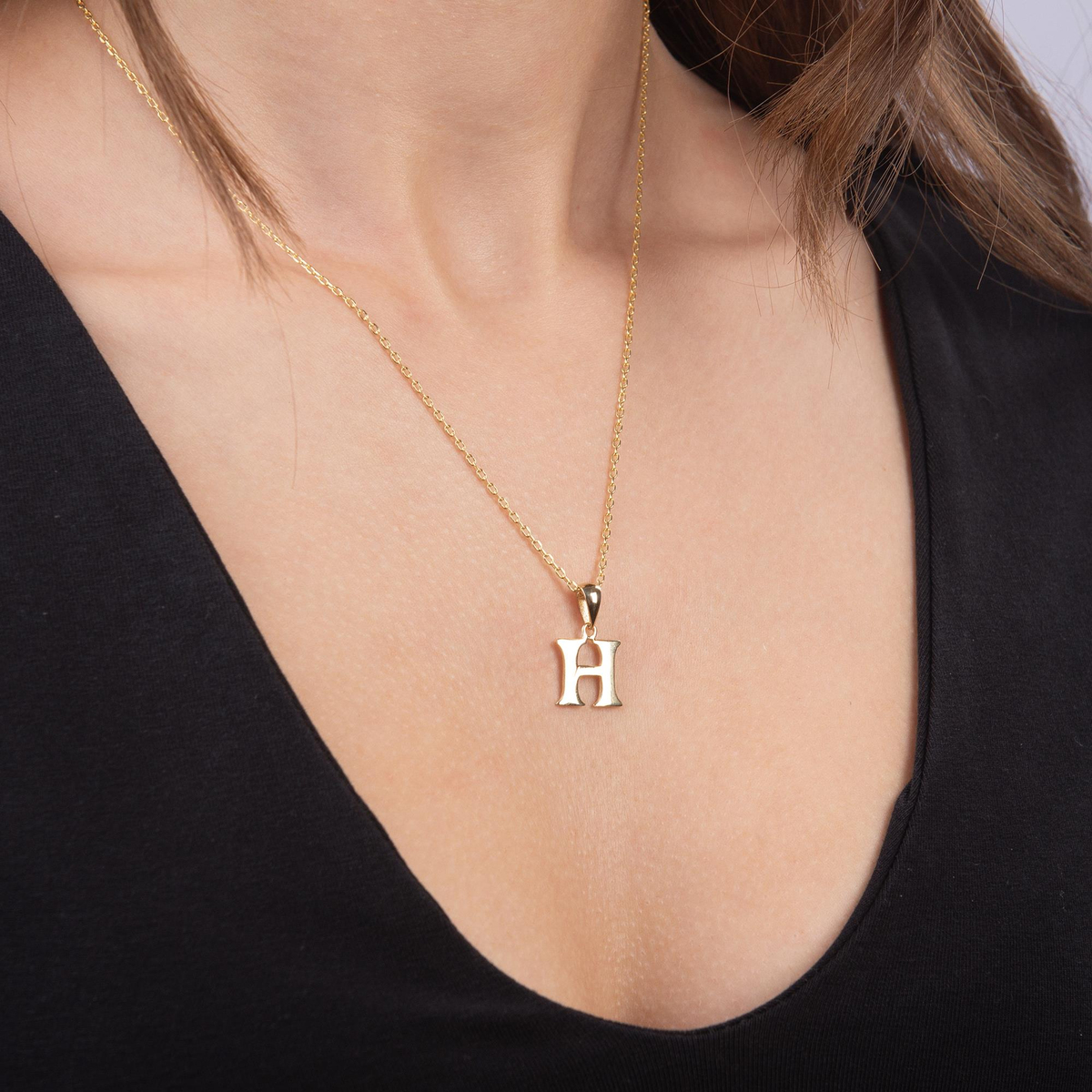 14 Ayar Altın H Harfi Kolye Ucu