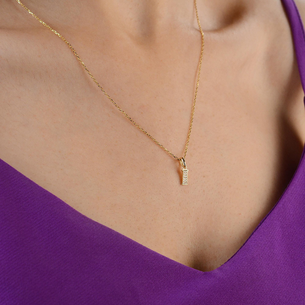 14 Ayar Altın I Harfi Taşlı Kolye Ucu