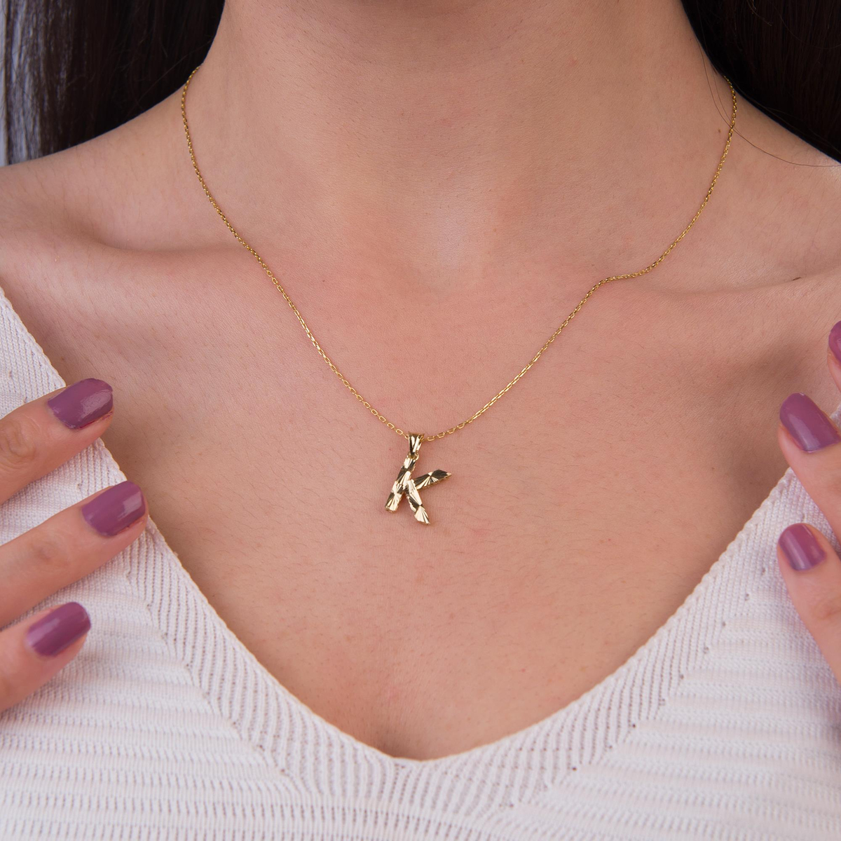 14 Ayar Altın K Harfi Kolye Ucu