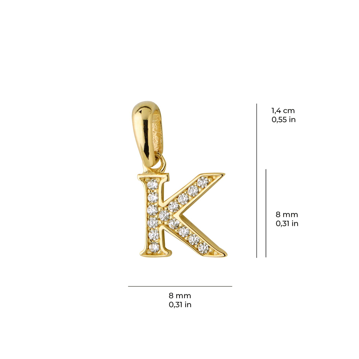 14 Ayar Altın K Harfi Taşlı Kolye Ucu