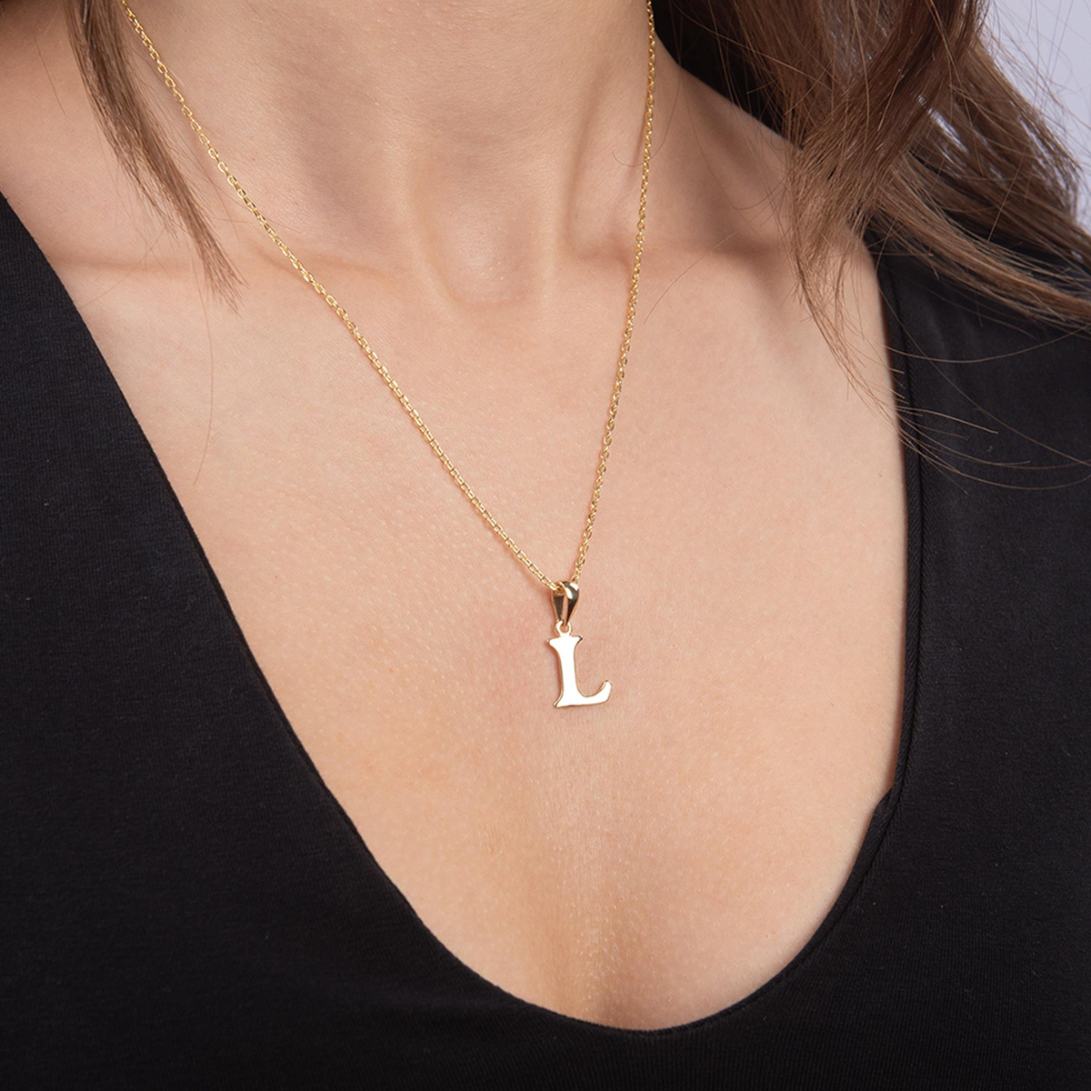 14 Ayar Altın L Harfi Kolye Ucu