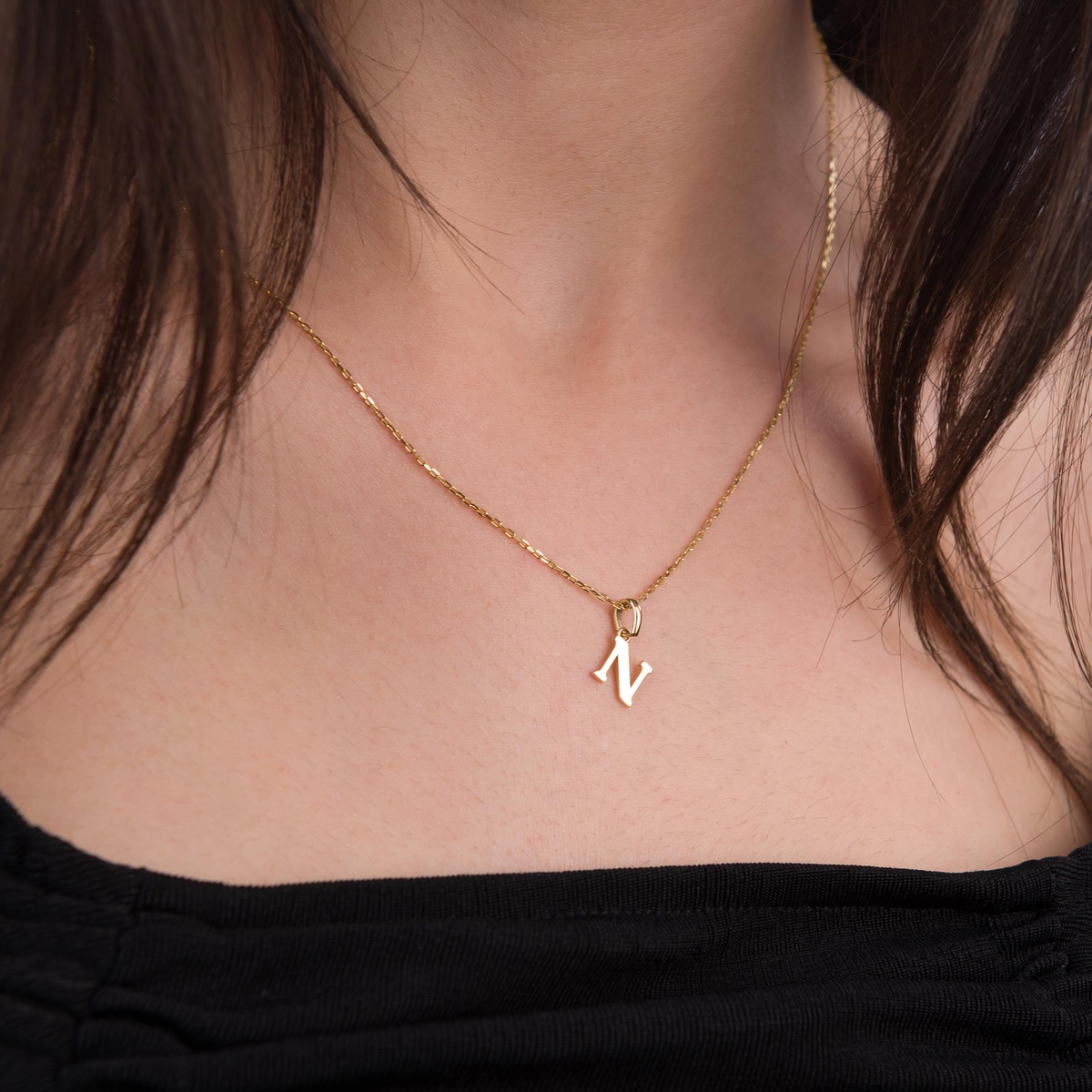 14 Ayar Altın N Harfi Kolye Ucu