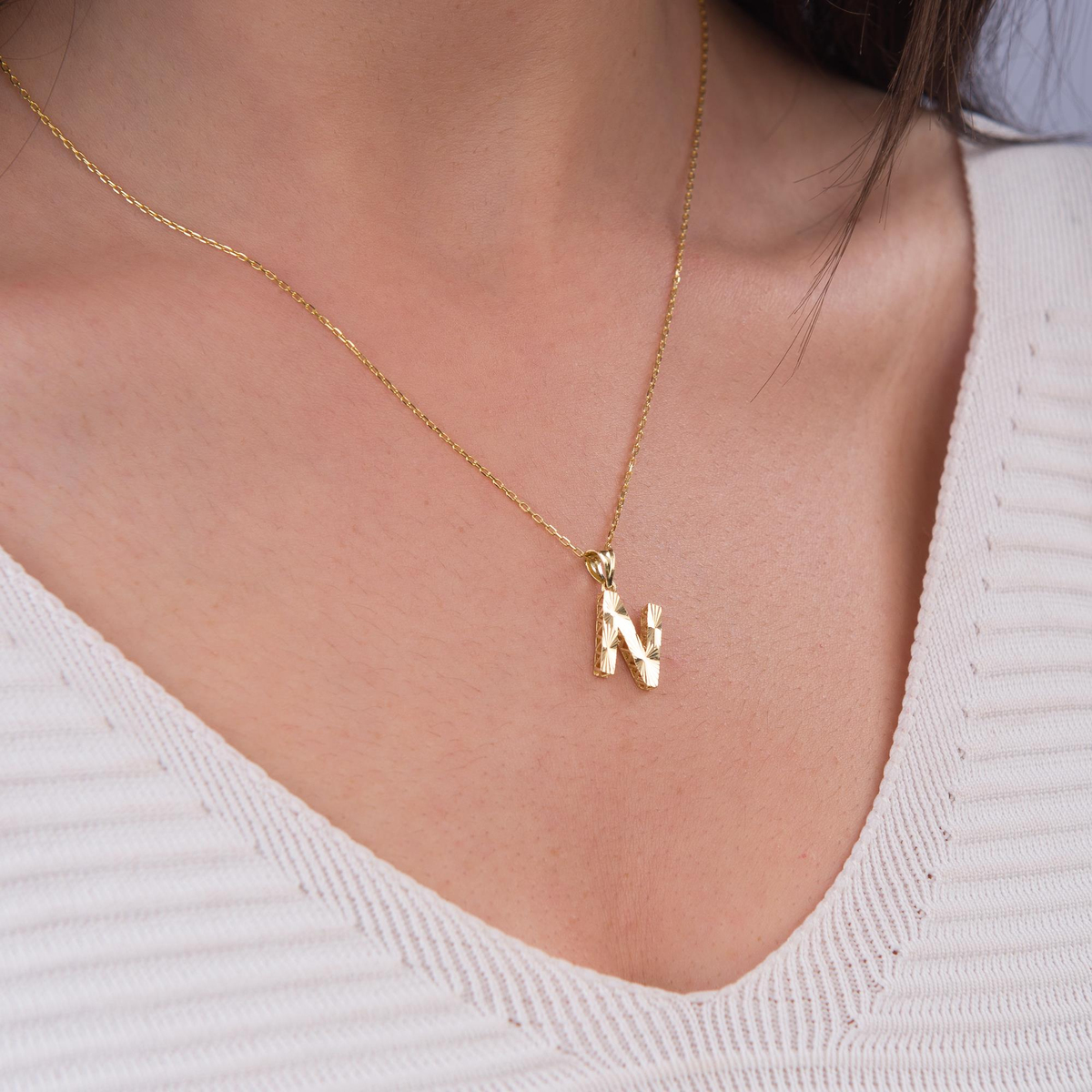 14 Ayar Altın N Harfi Kolye Ucu
