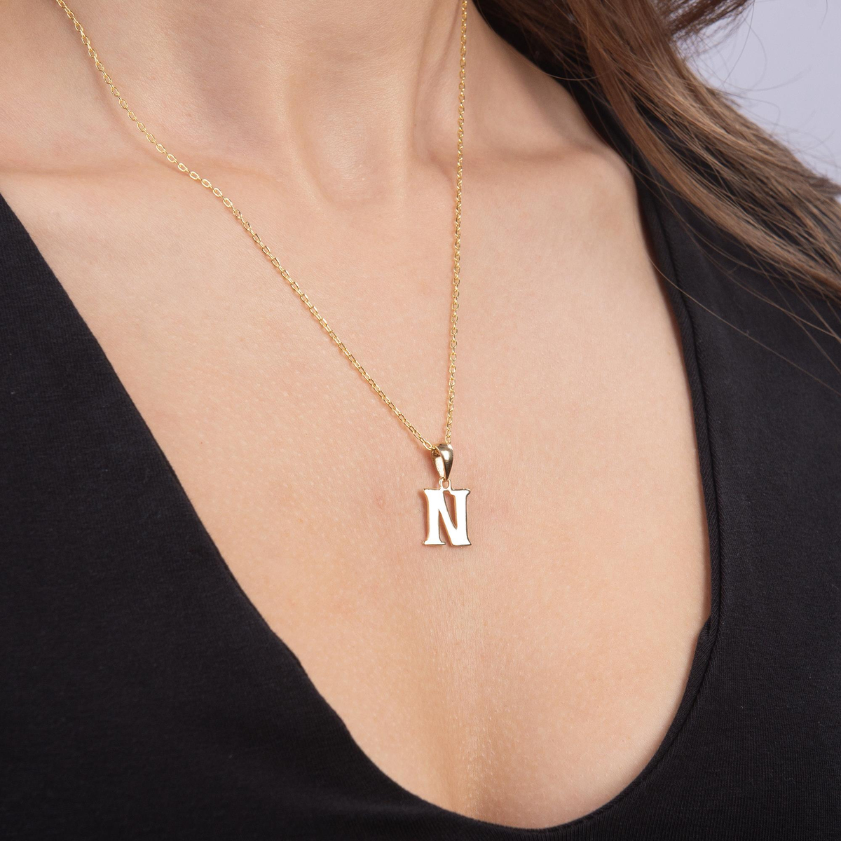 14 Ayar Altın N Harfi Kolye Ucu