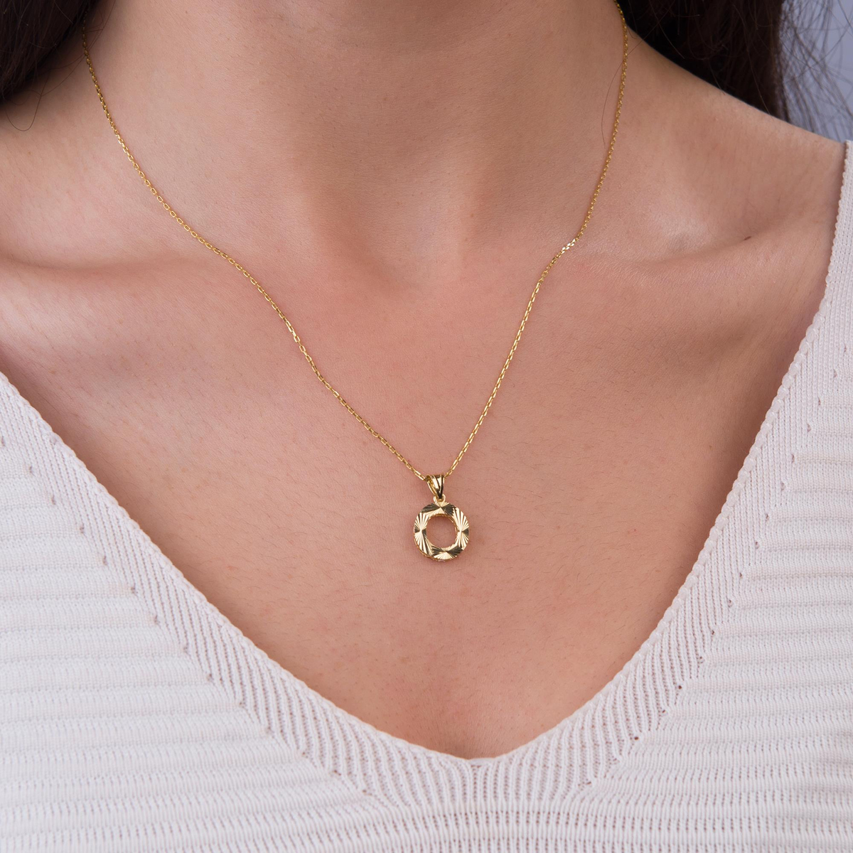 14 Ayar Altın O Harfi Kolye Ucu