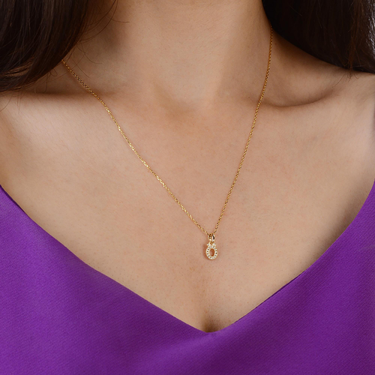 14 Ayar Altın Ö Harfi Taşlı Kolye Ucu