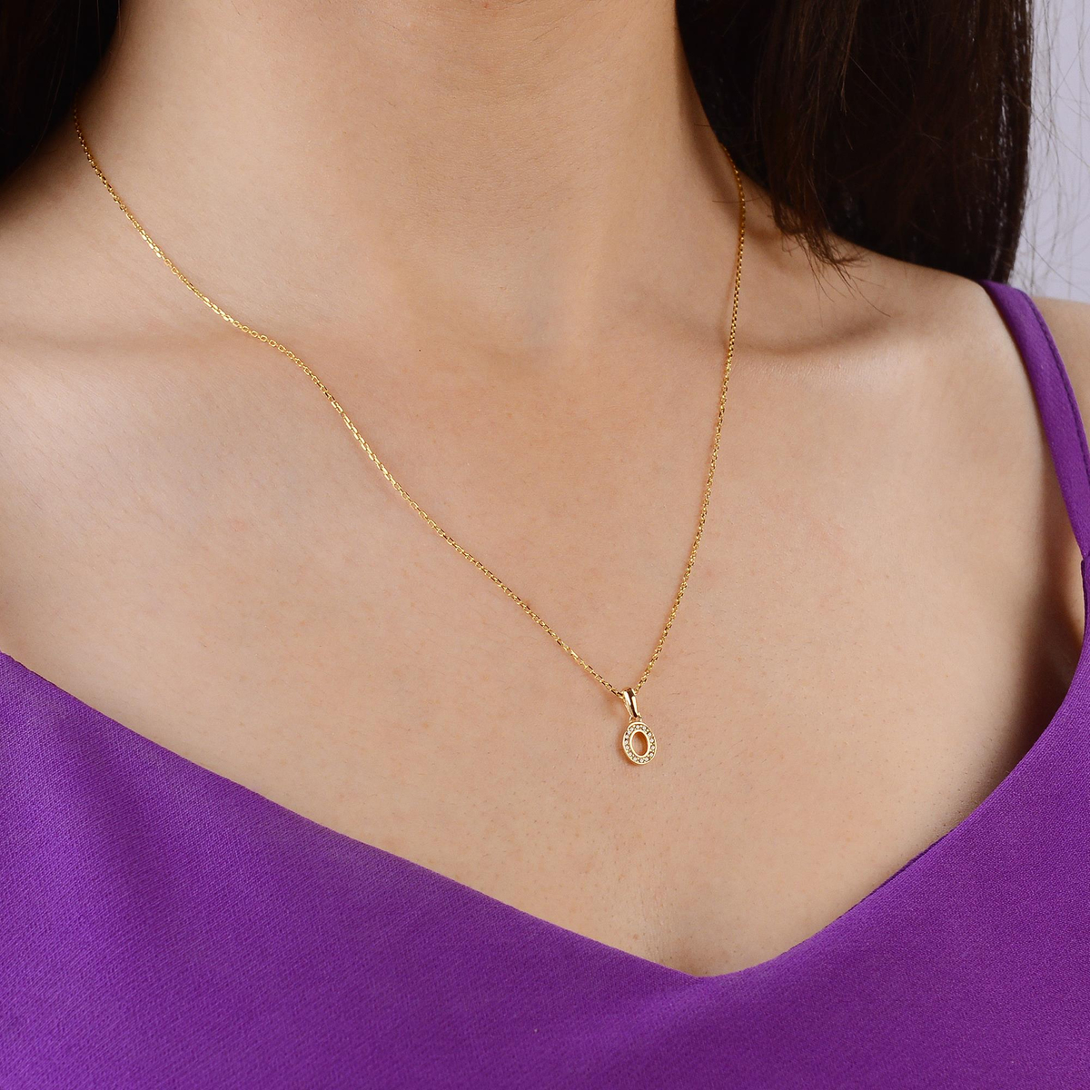 14 Ayar Altın O Harfi Taşlı Kolye Ucu