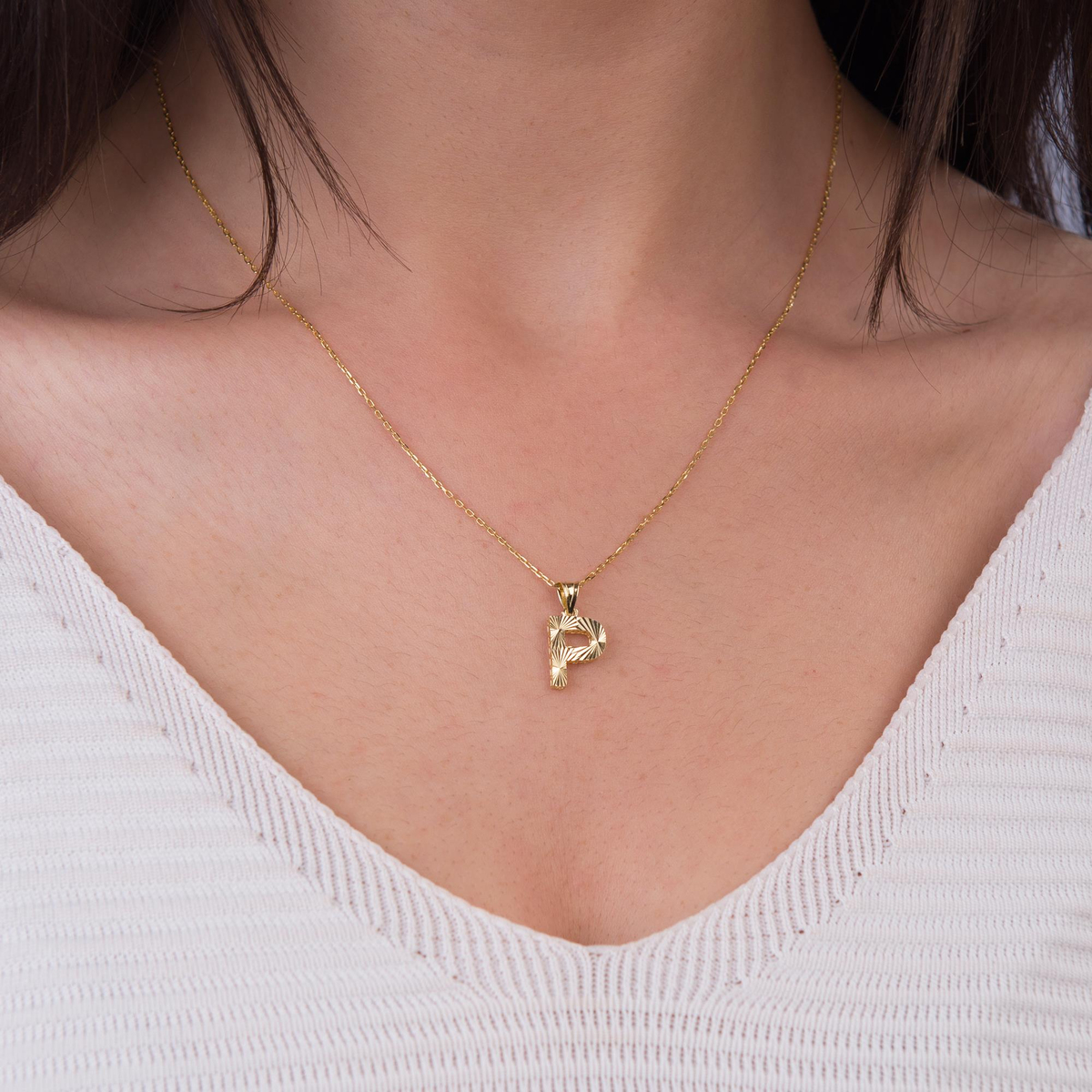 14 Ayar Altın P Harfi Kolye Ucu