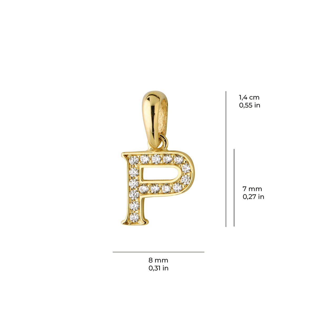 14 Ayar Altın P Harfi Taşlı Kolye Ucu