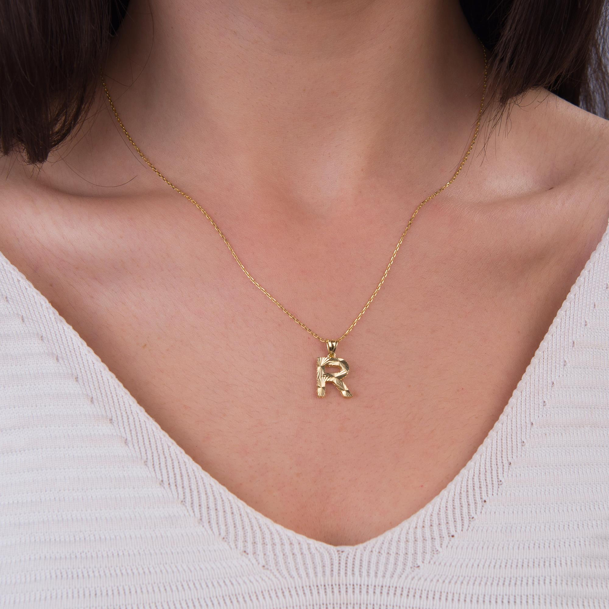 14 Ayar Altın R Harfi Kolye Ucu