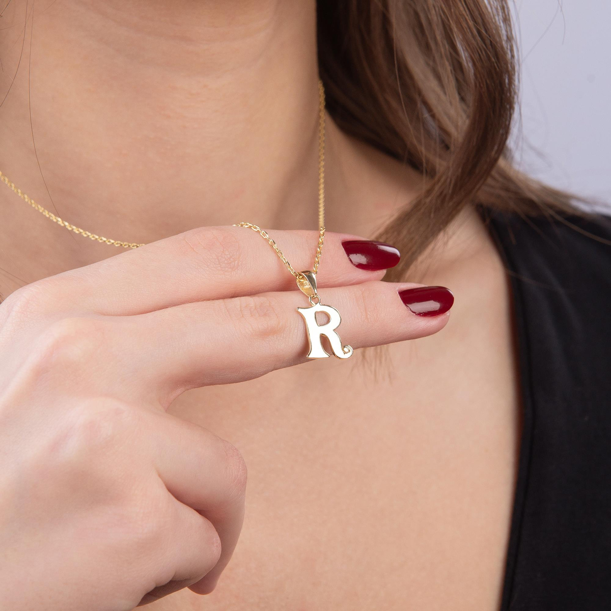 14 Ayar Altın R Harfi Kolye Ucu