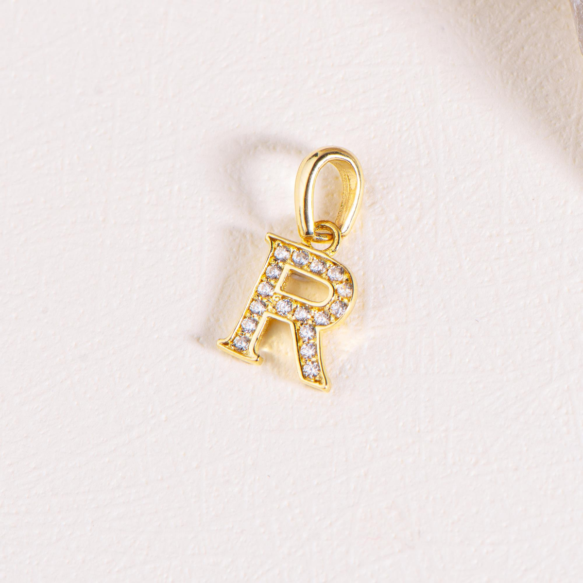 14 Ayar Altın R Harfi Taşlı Kolye Ucu