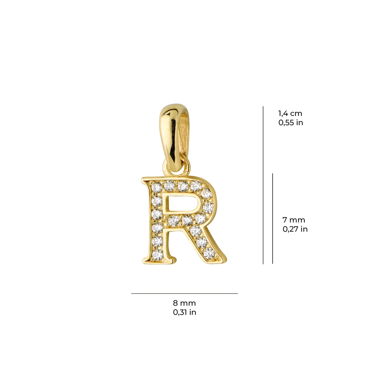 14 Ayar Altın R Harfi Taşlı Kolye Ucu