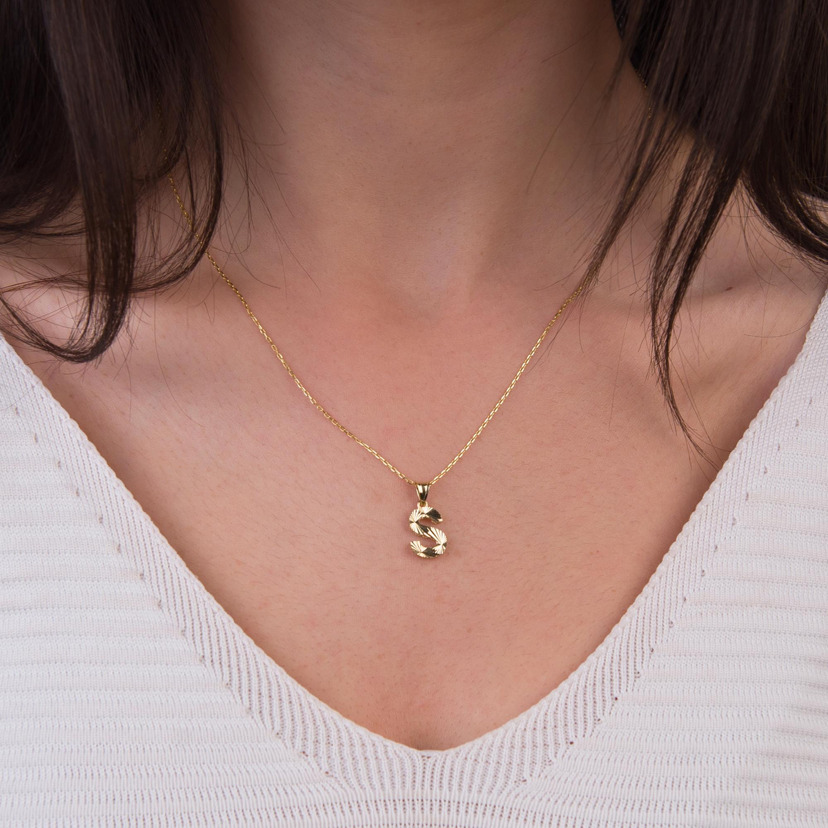 14 Ayar Altın S Harfi Kolye Ucu