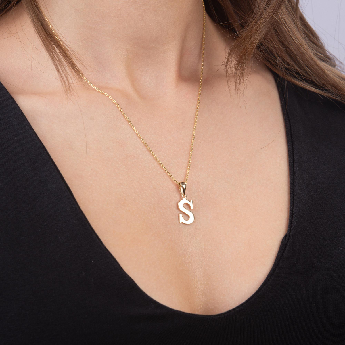 14 Ayar Altın S Harfi Kolye Ucu