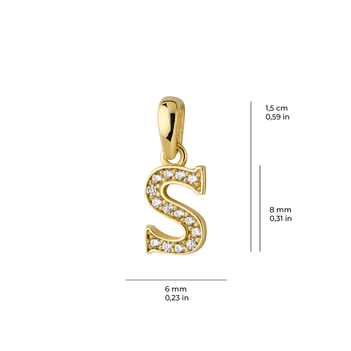 14 Ayar Altın S Harfi Taşlı Kolye Ucu