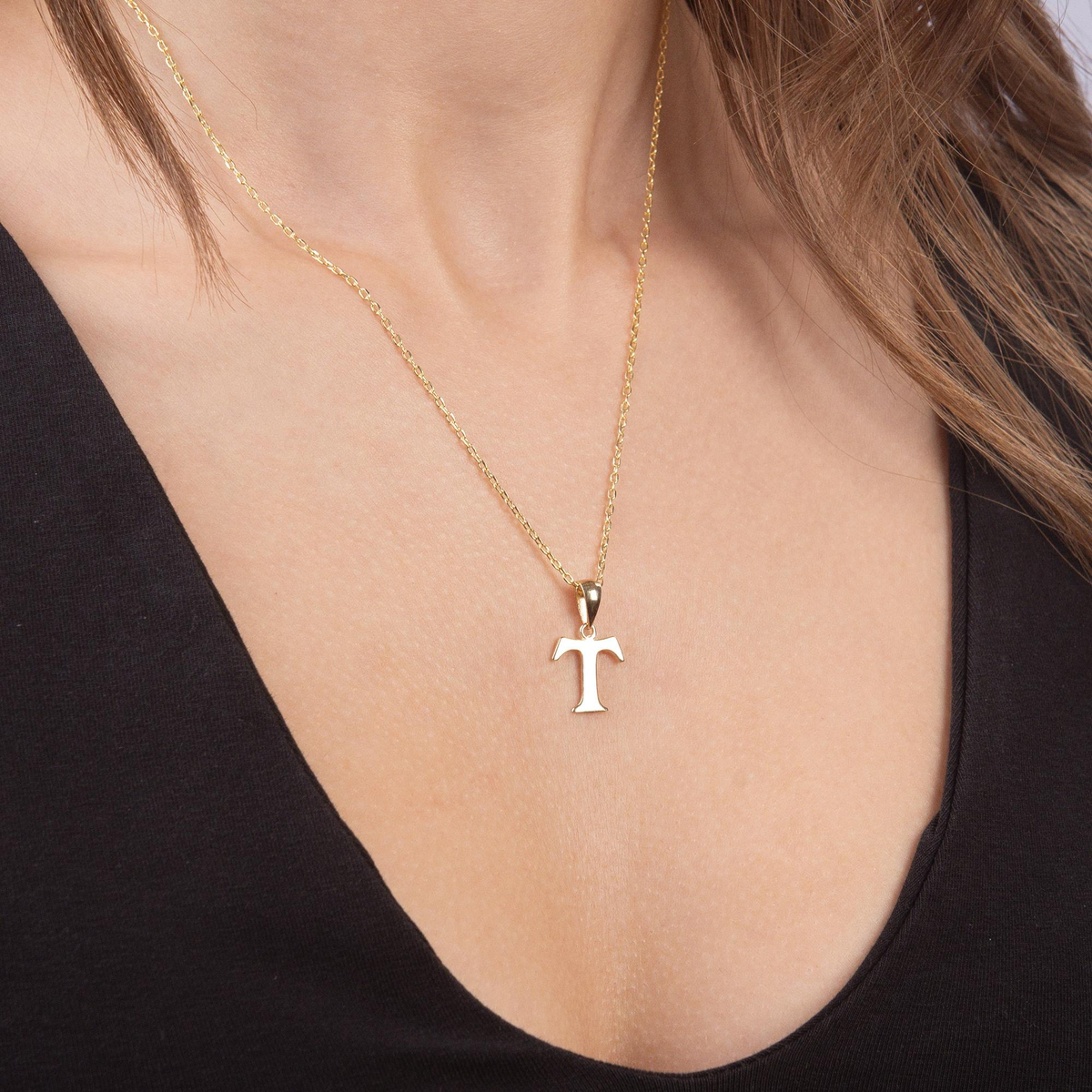 14 Ayar Altın T Harfi Kolye Ucu