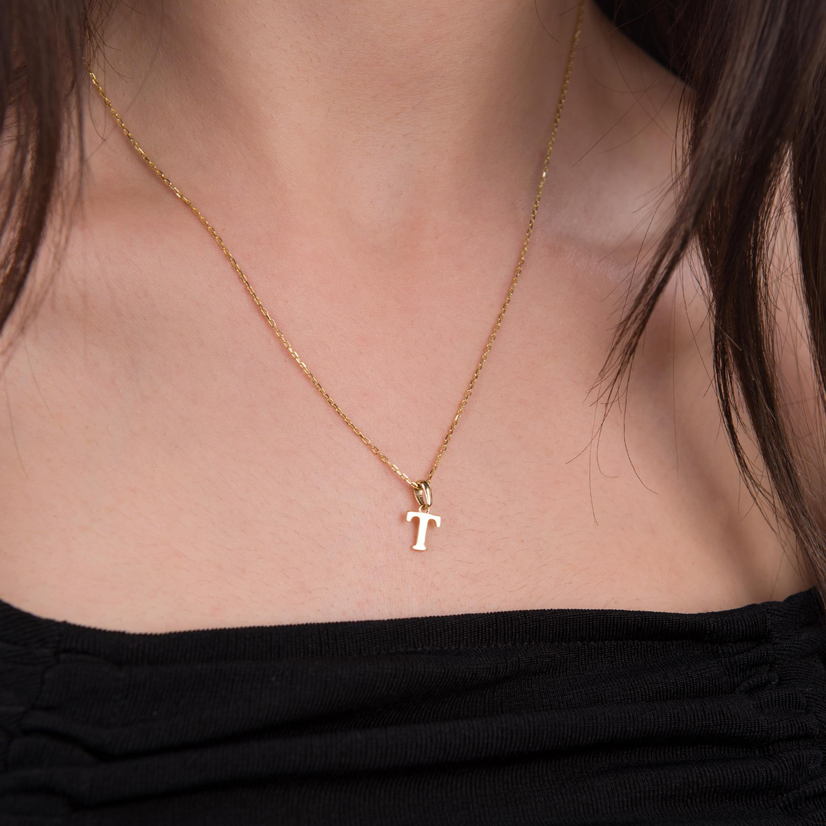 14 Ayar Altın T Harfi Kolye Ucu