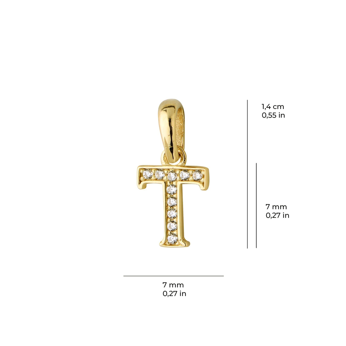 14 Ayar Altın T Harfi Taşlı Kolye Ucu