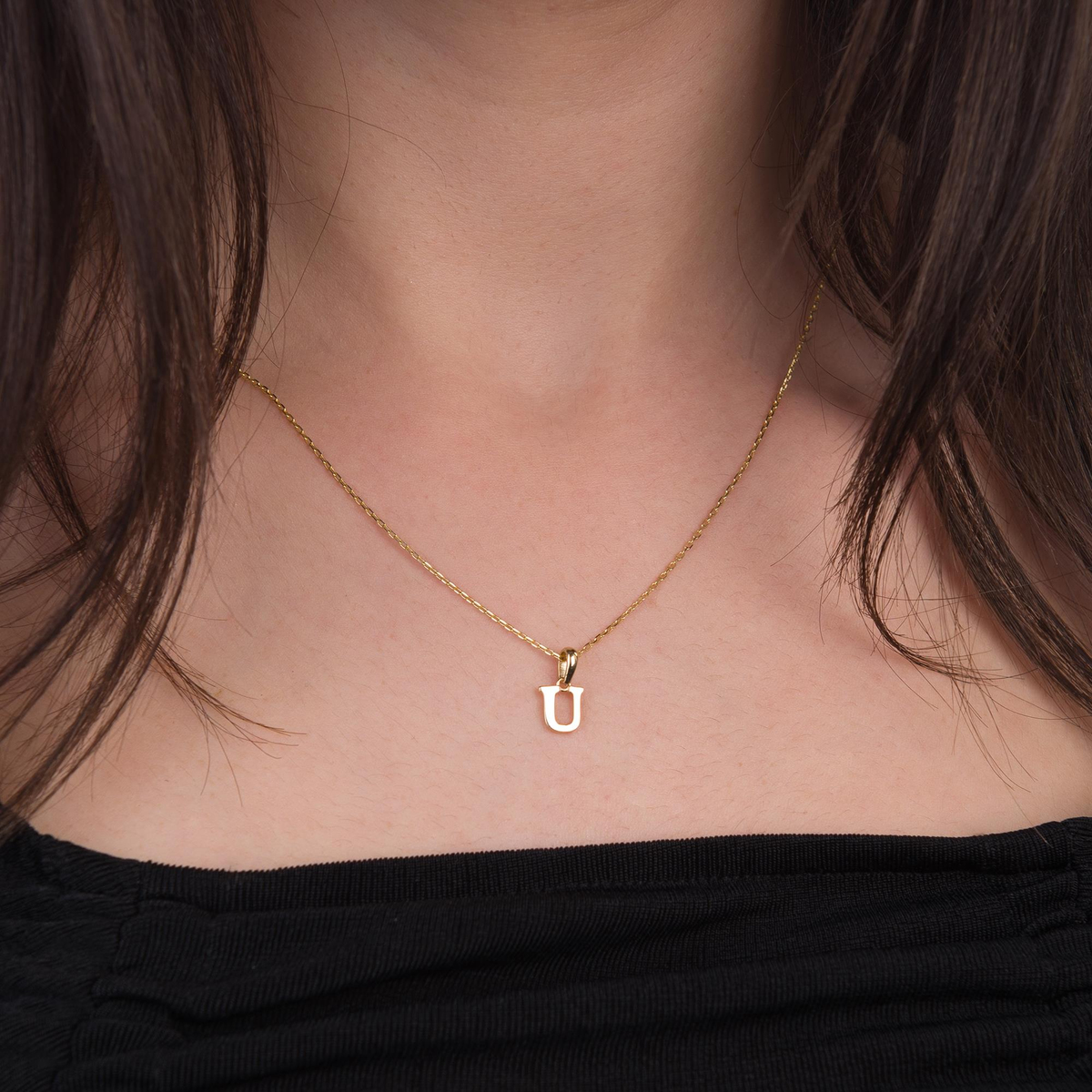 14 Ayar Altın U Harfi Kolye Ucu