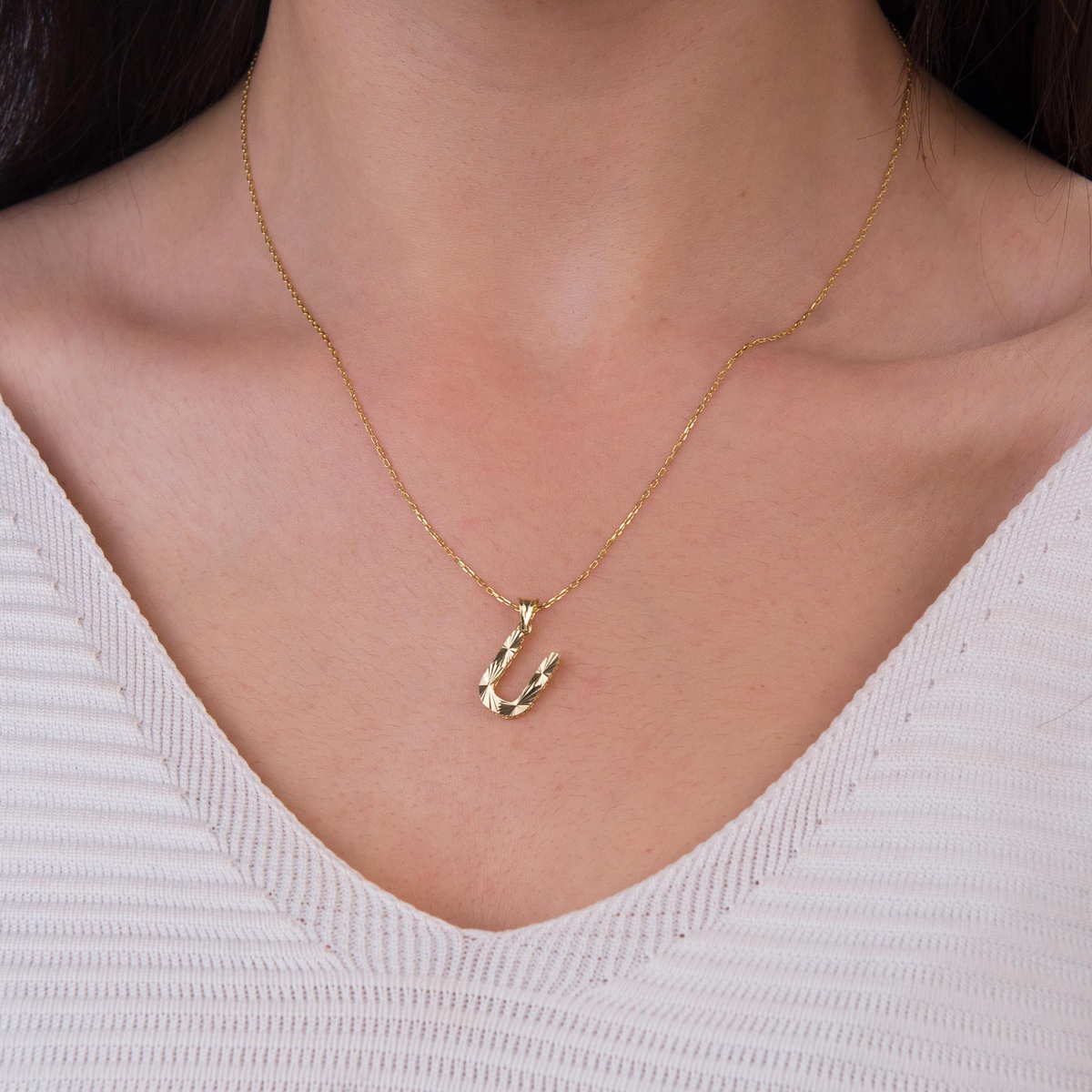 14 Ayar Altın Ü Harfi Kolye Ucu