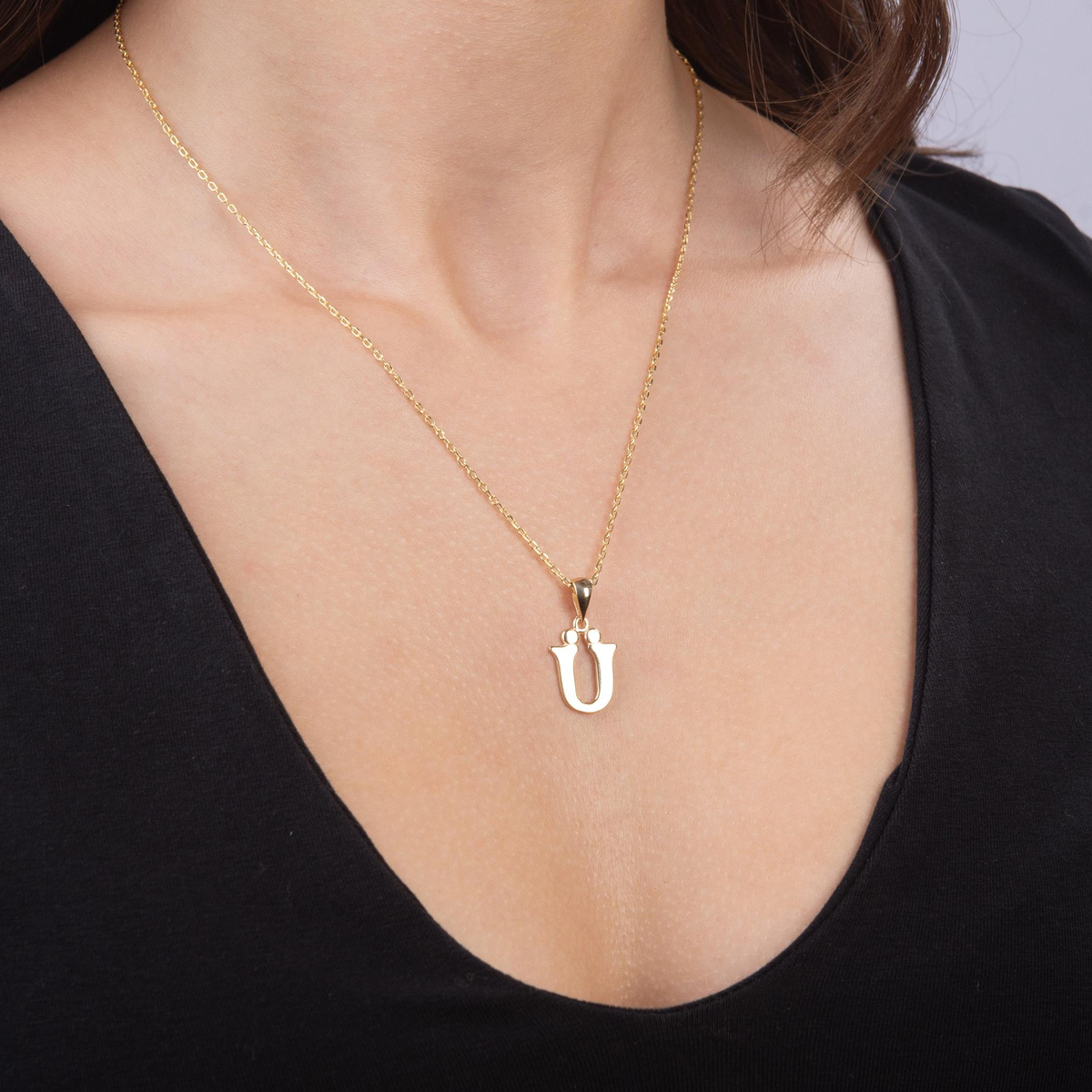 14 Ayar Altın Ü Harfi Kolye Ucu