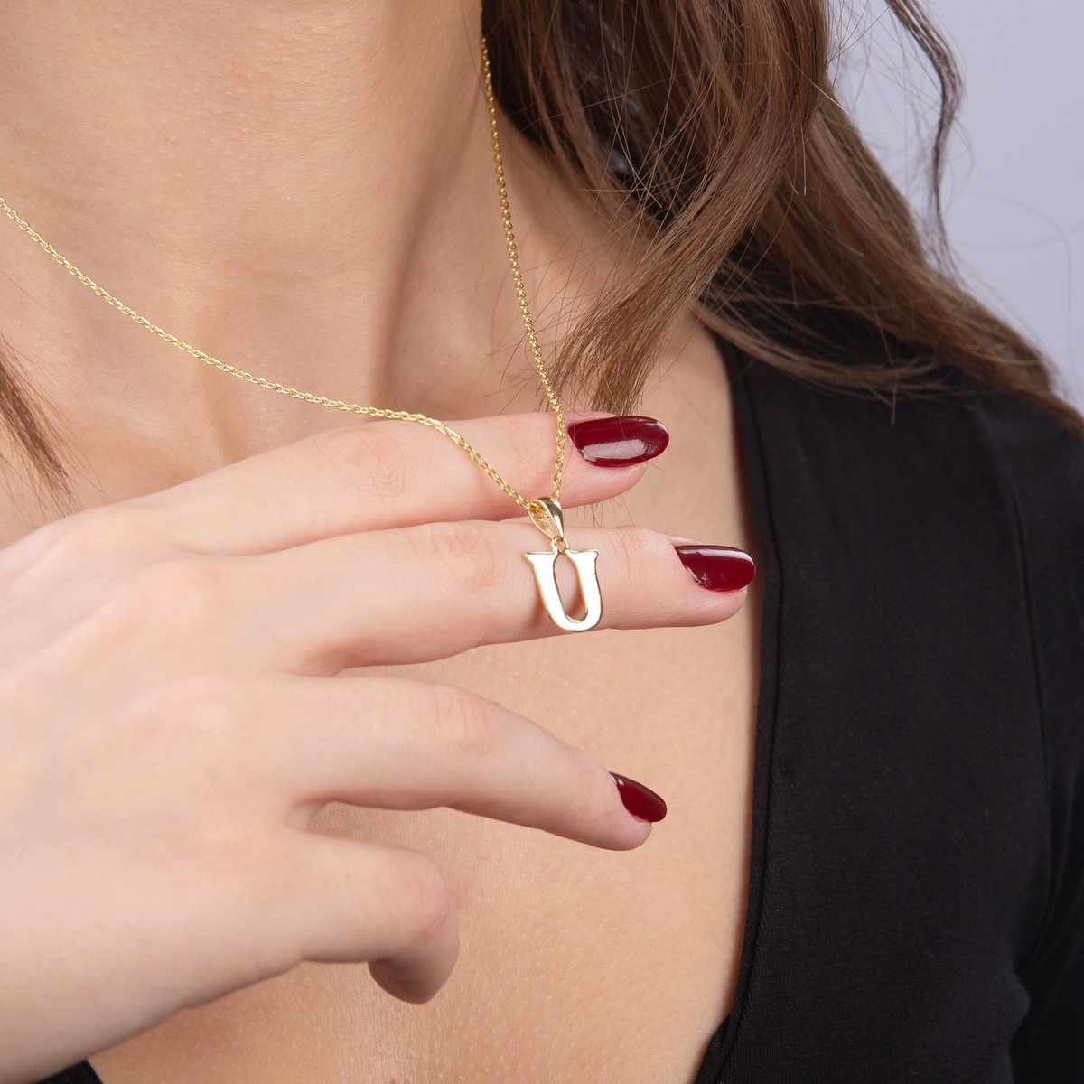 14 Ayar Altın U Harfi Kolye Ucu