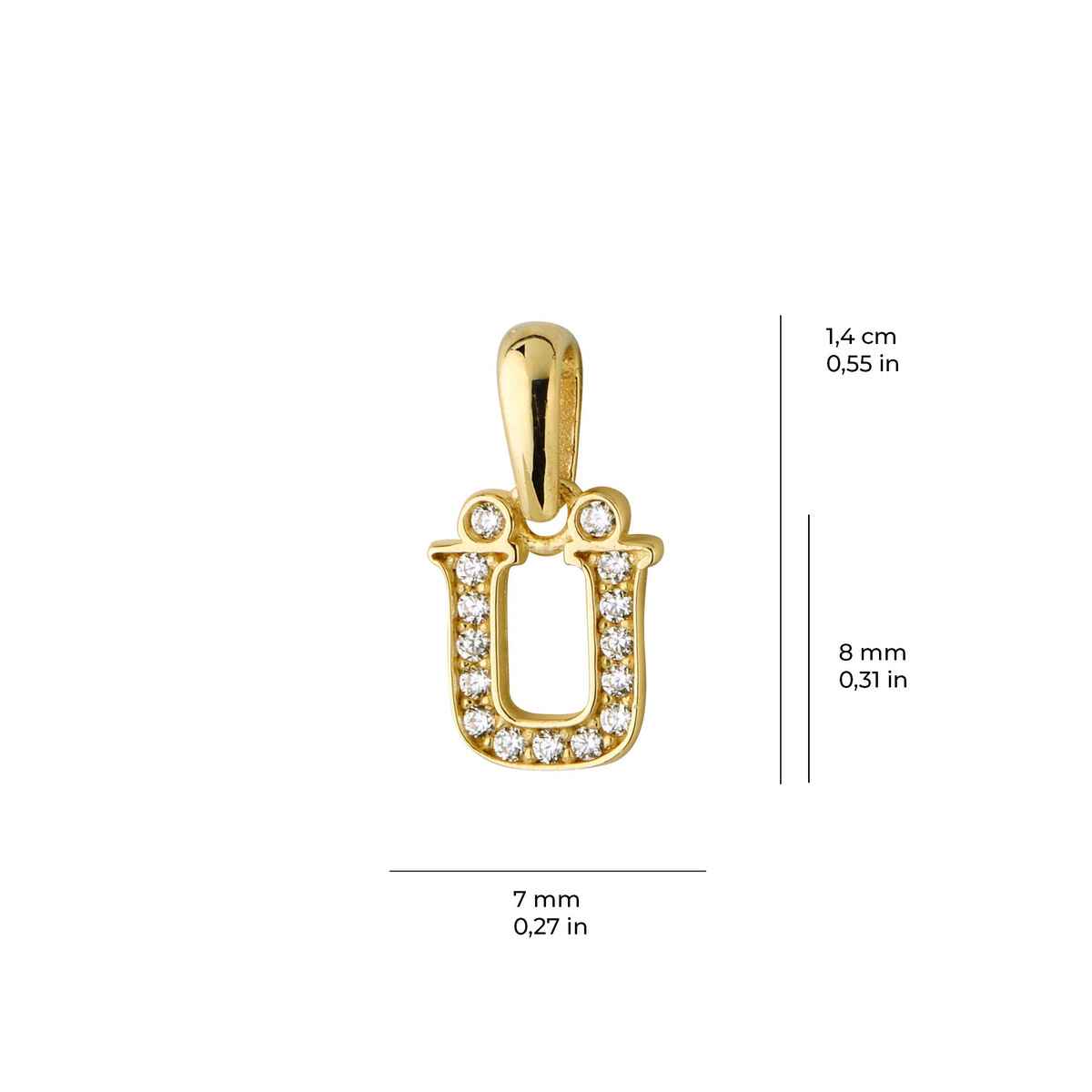 14 Ayar Altın Ü Harfi Taşlı Kolye Ucu
