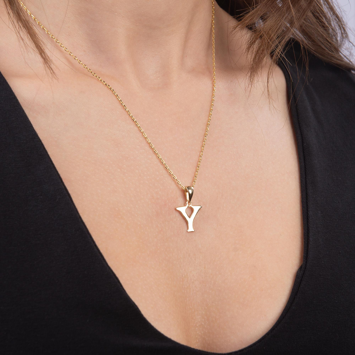 14 Ayar Altın Y Harfi Kolye Ucu