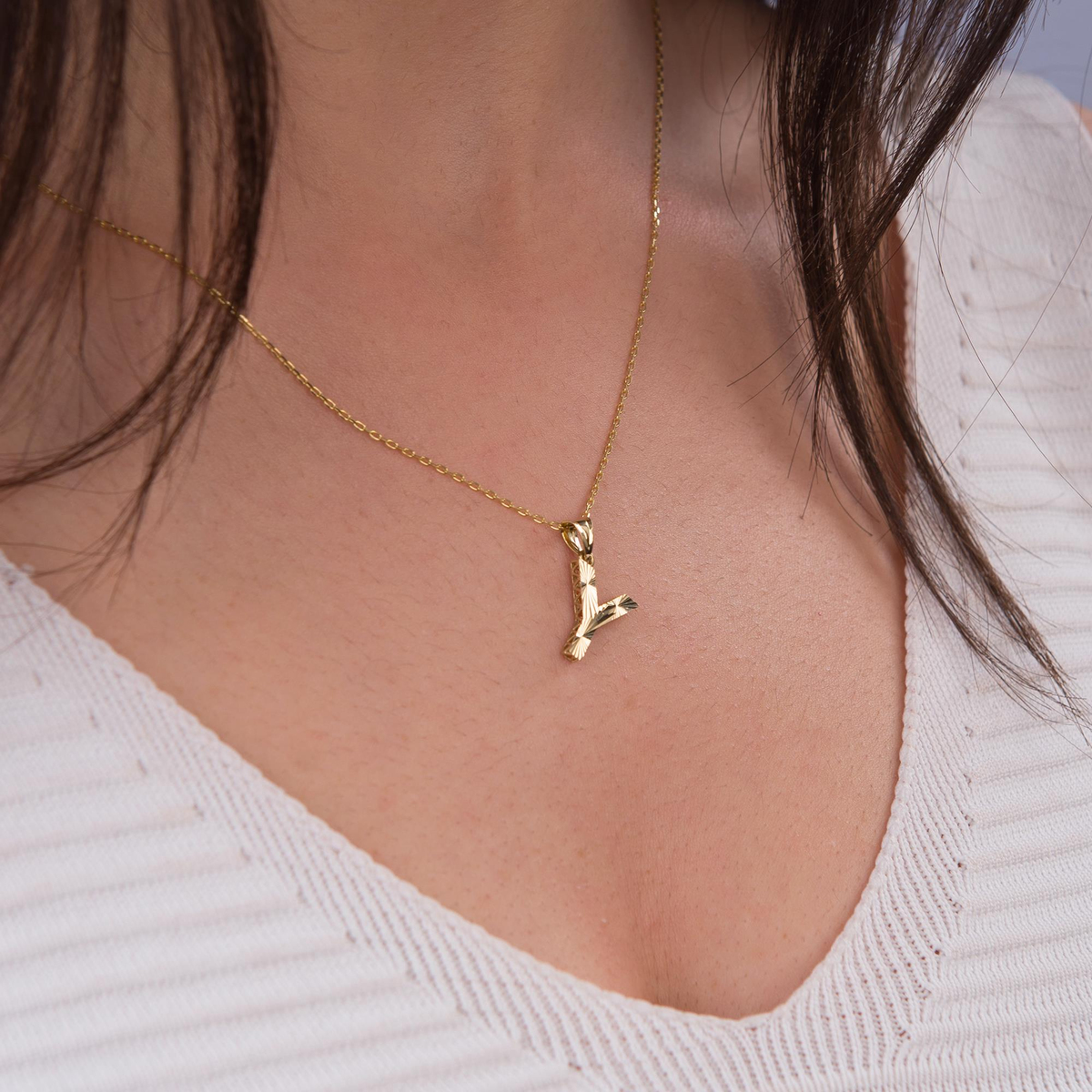 14 Ayar Altın Y Harfi Kolye Ucu