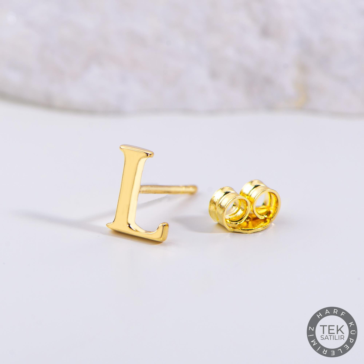 14 Ayar Altın L Harf Küpe