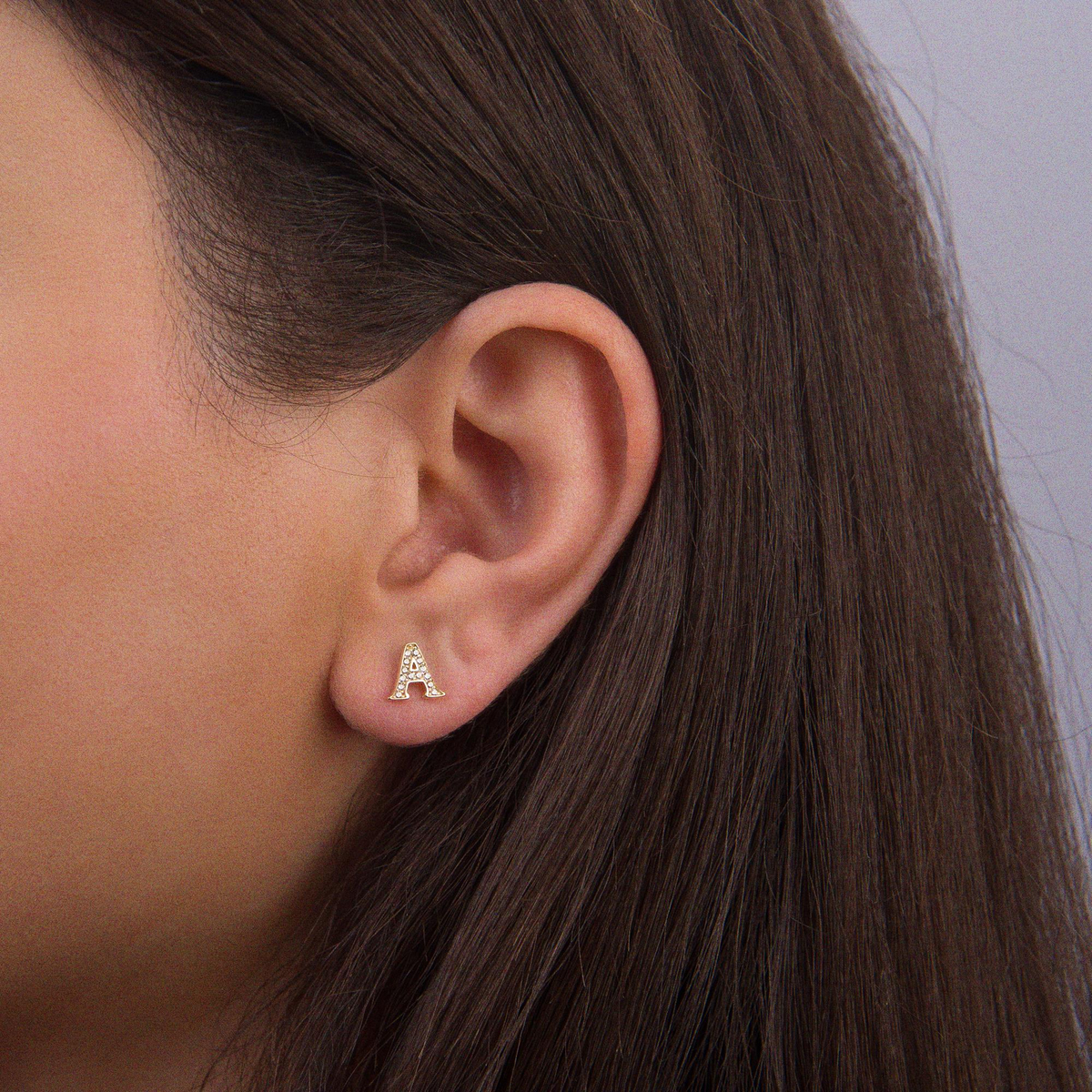 14 Ayar Altın Taşlı A Harf Küpe