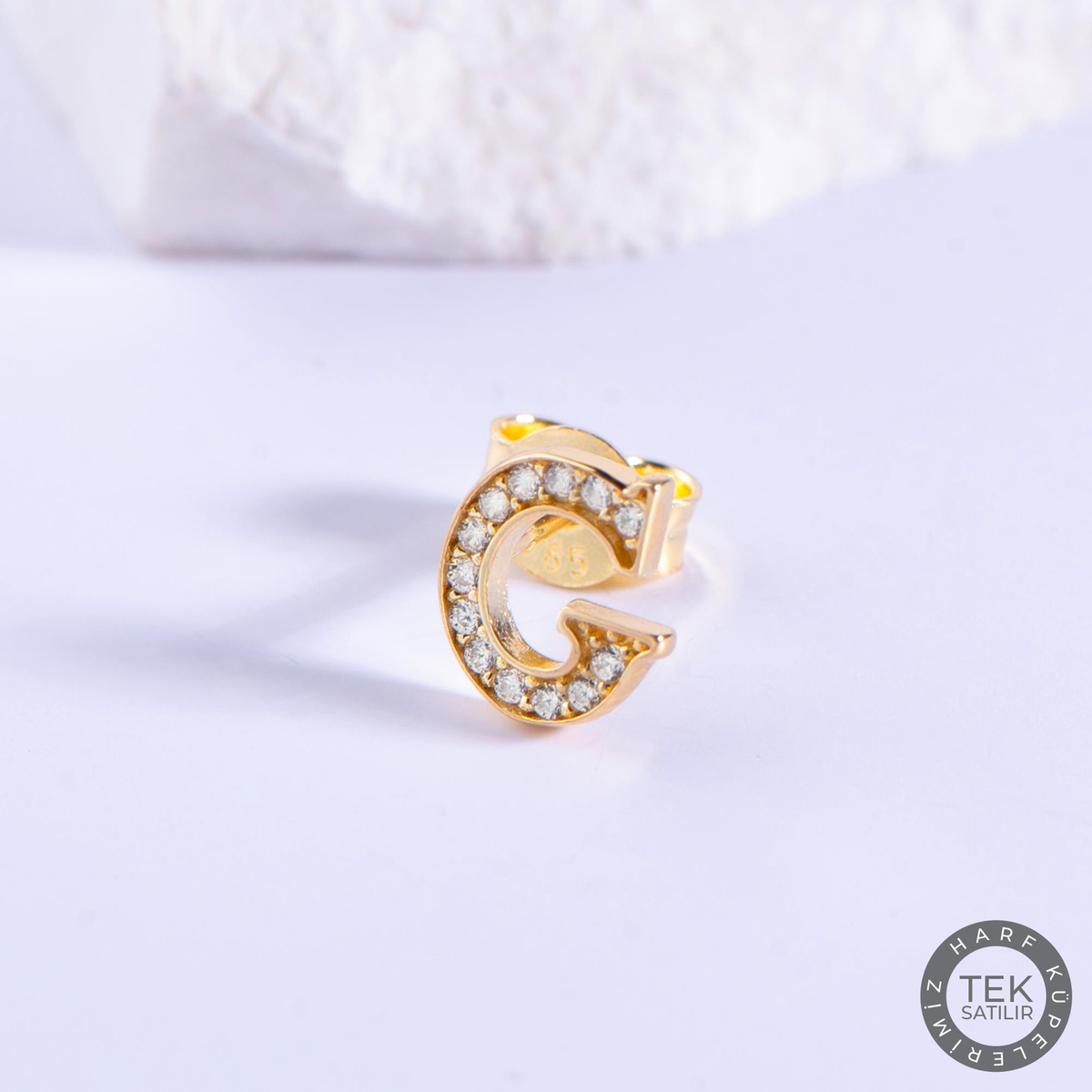 14 Ayar Altın Taşlı G Harf Küpe