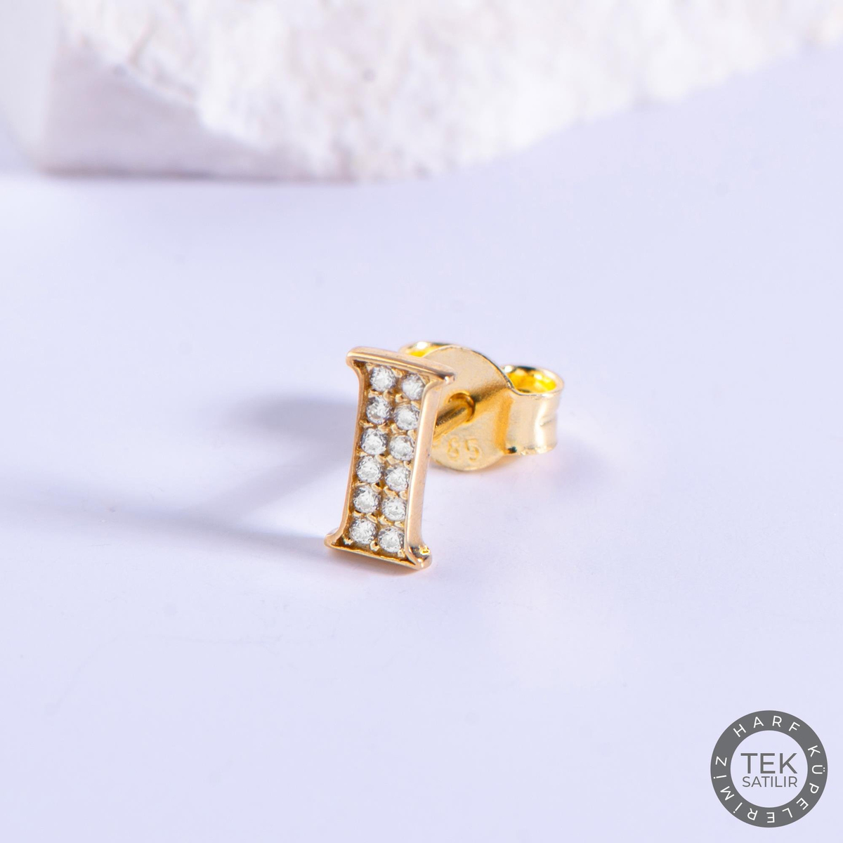 14 Ayar Altın Taşlı I Harf Küpe
