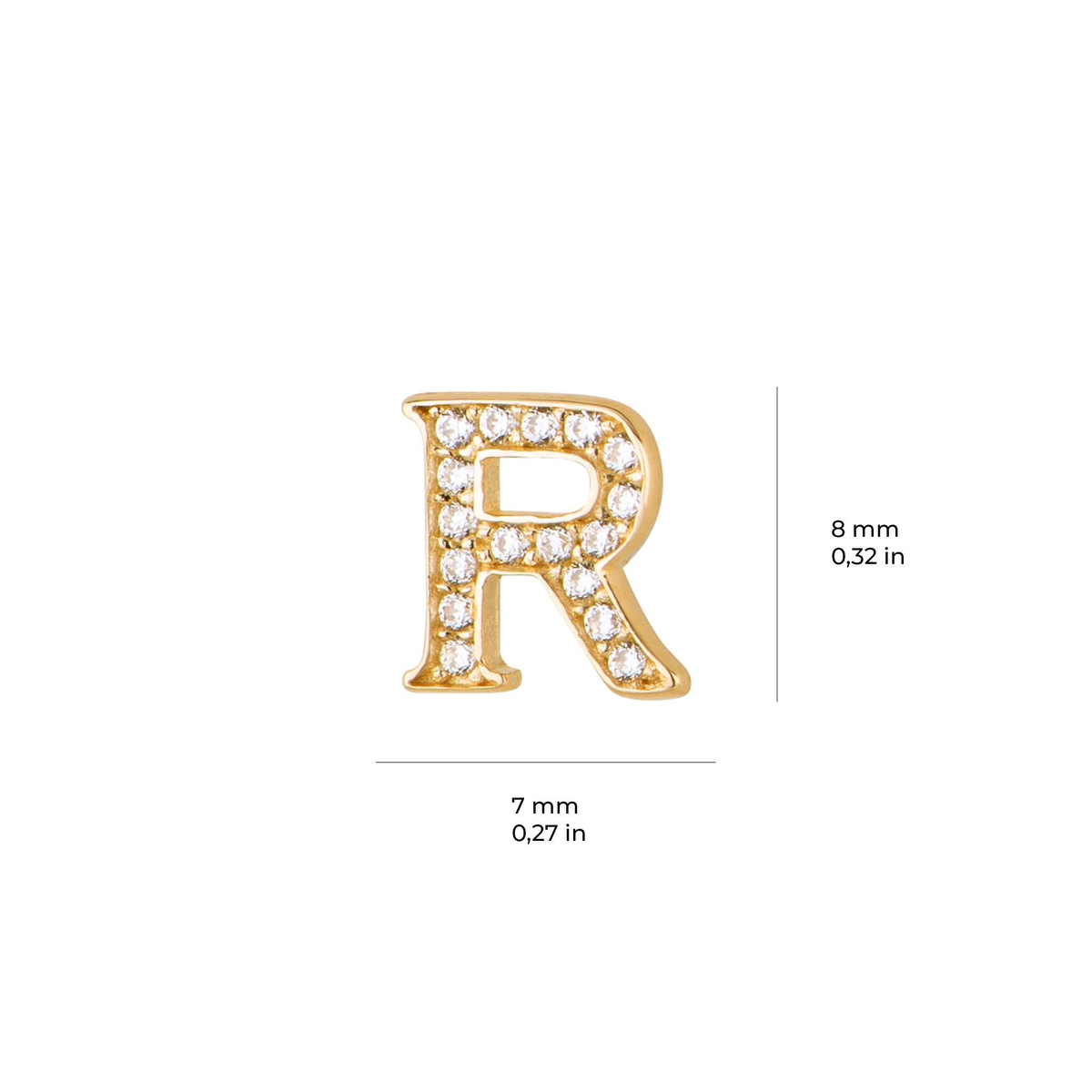 14 Ayar Altın Taşlı R Harf Küpe