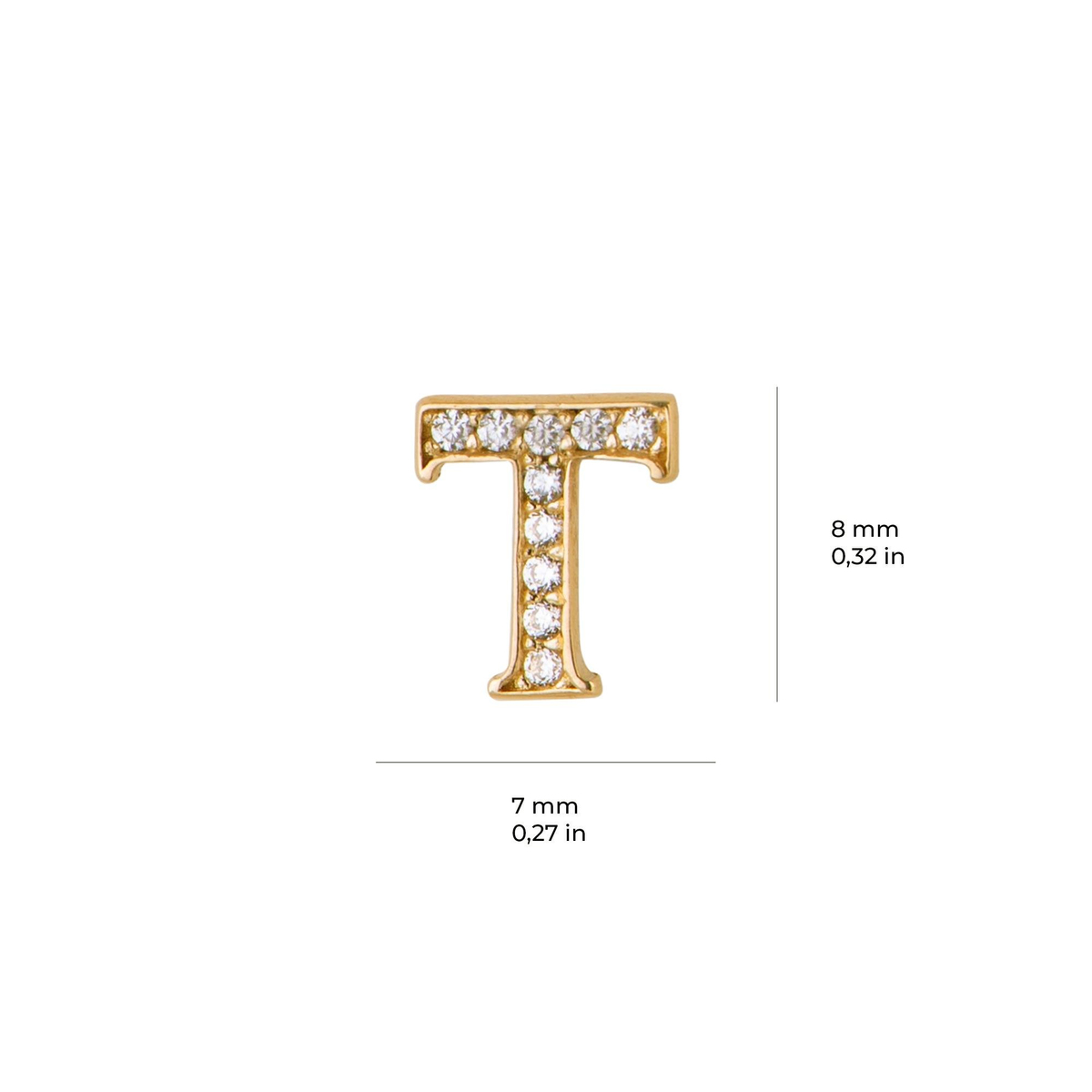 14 Ayar Altın Taşlı T Harf Küpe