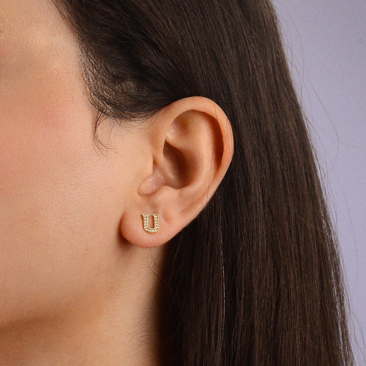 14 Ayar Altın Taşlı U Harf Küpe