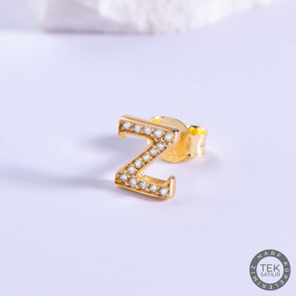 14 Ayar Altın Taşlı Z Harf Küpe