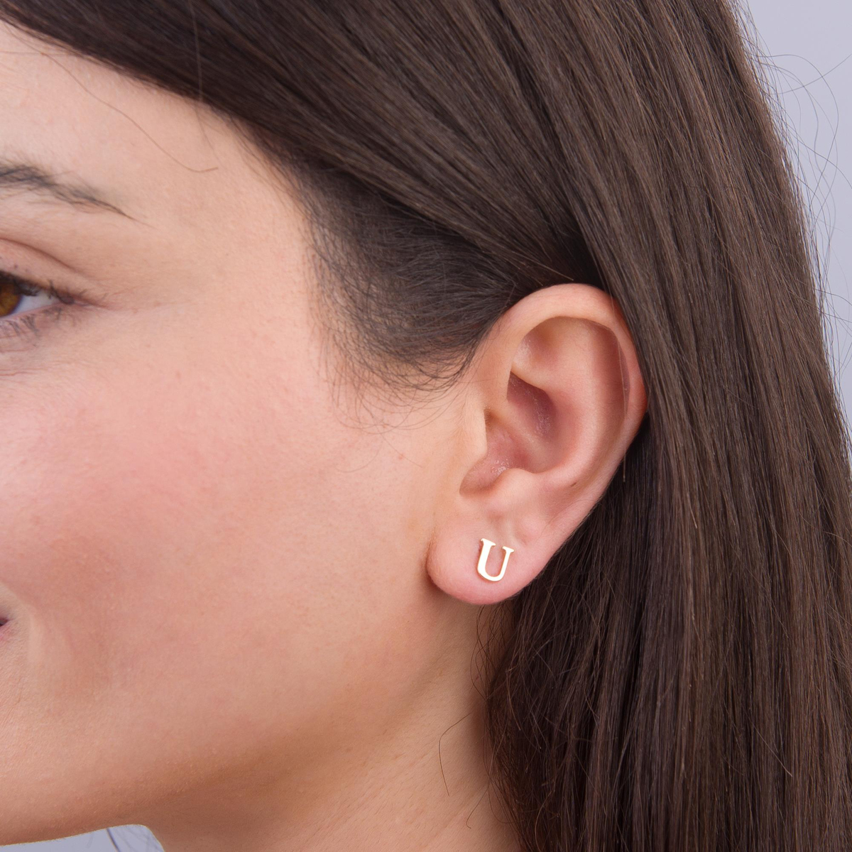 14 Ayar Altın U Harf Küpe