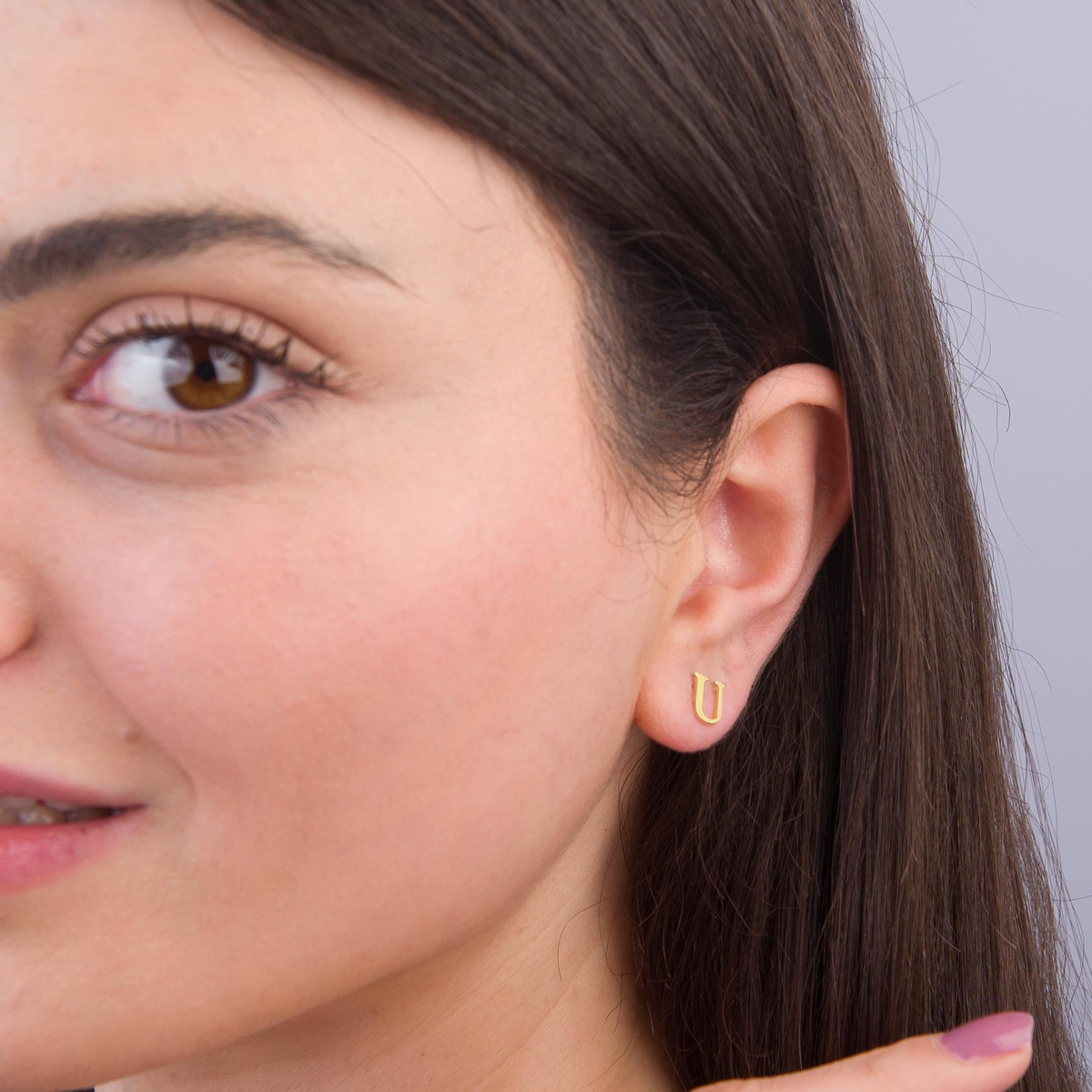 14 Ayar Altın U Harf Küpe