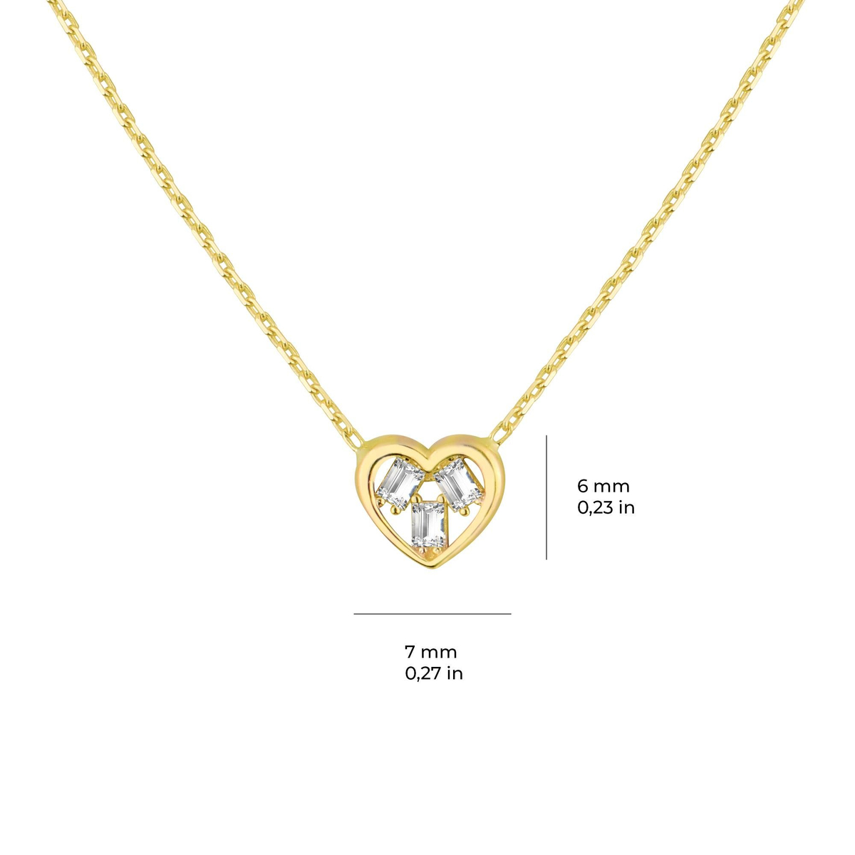 14 Ayar Altın Baget Taşlı Kalp Kolye