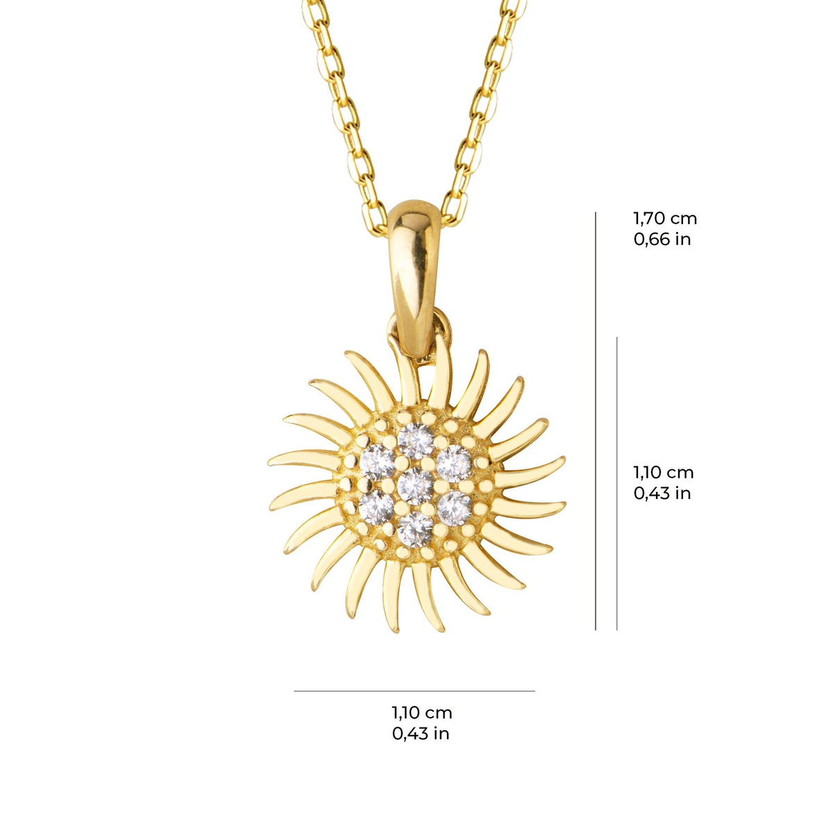 14 Ayar Altın Taşlı Güneş Kolye