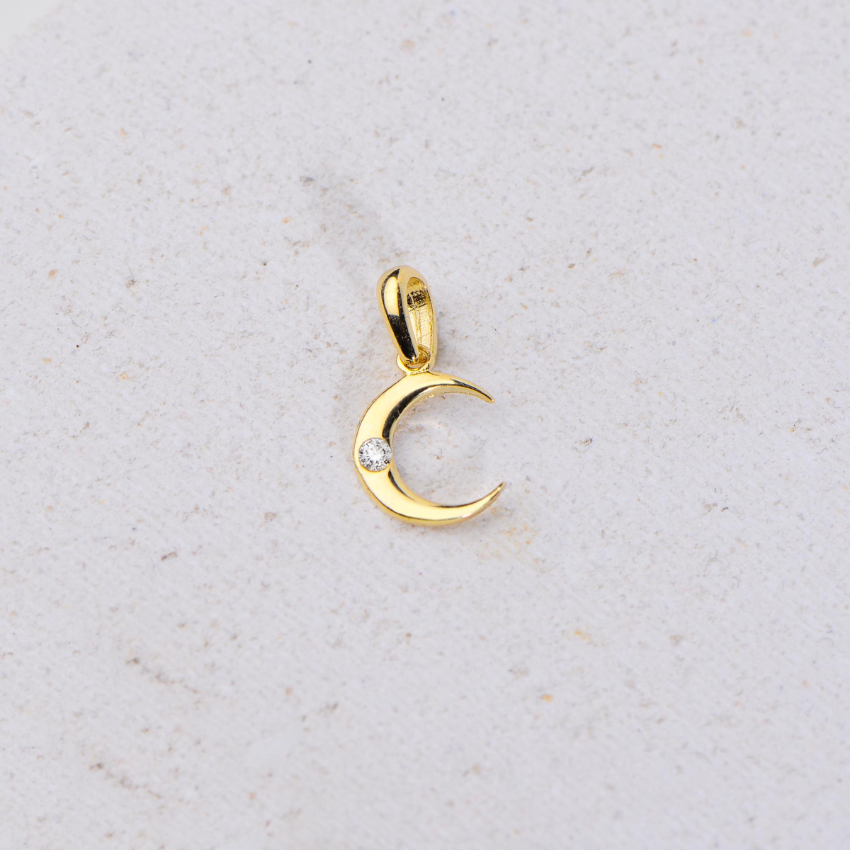 14 Ayar Altın Taşlı Ay Kolye Ucu